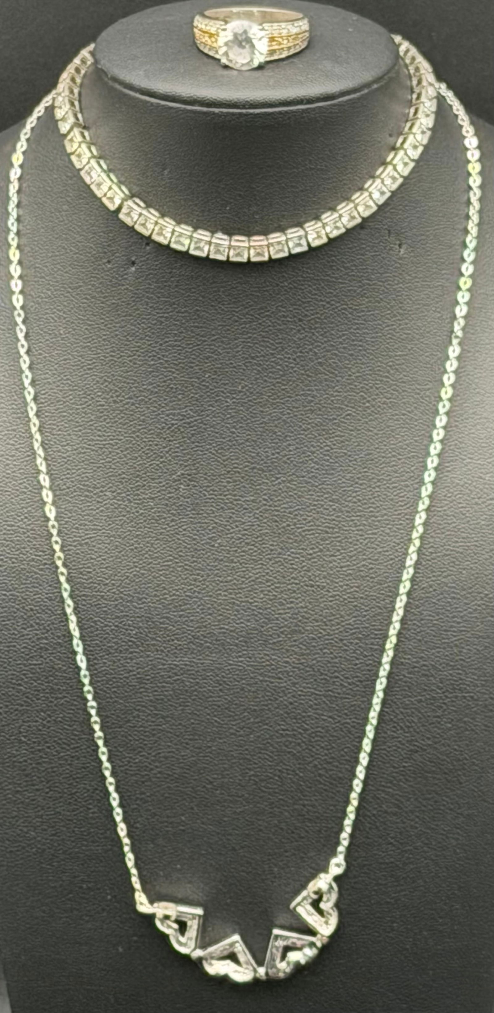 Sterling Silver 925 Necklace Bracelet Ring Set Geometric CZ Link Design 22g (1 of 15)