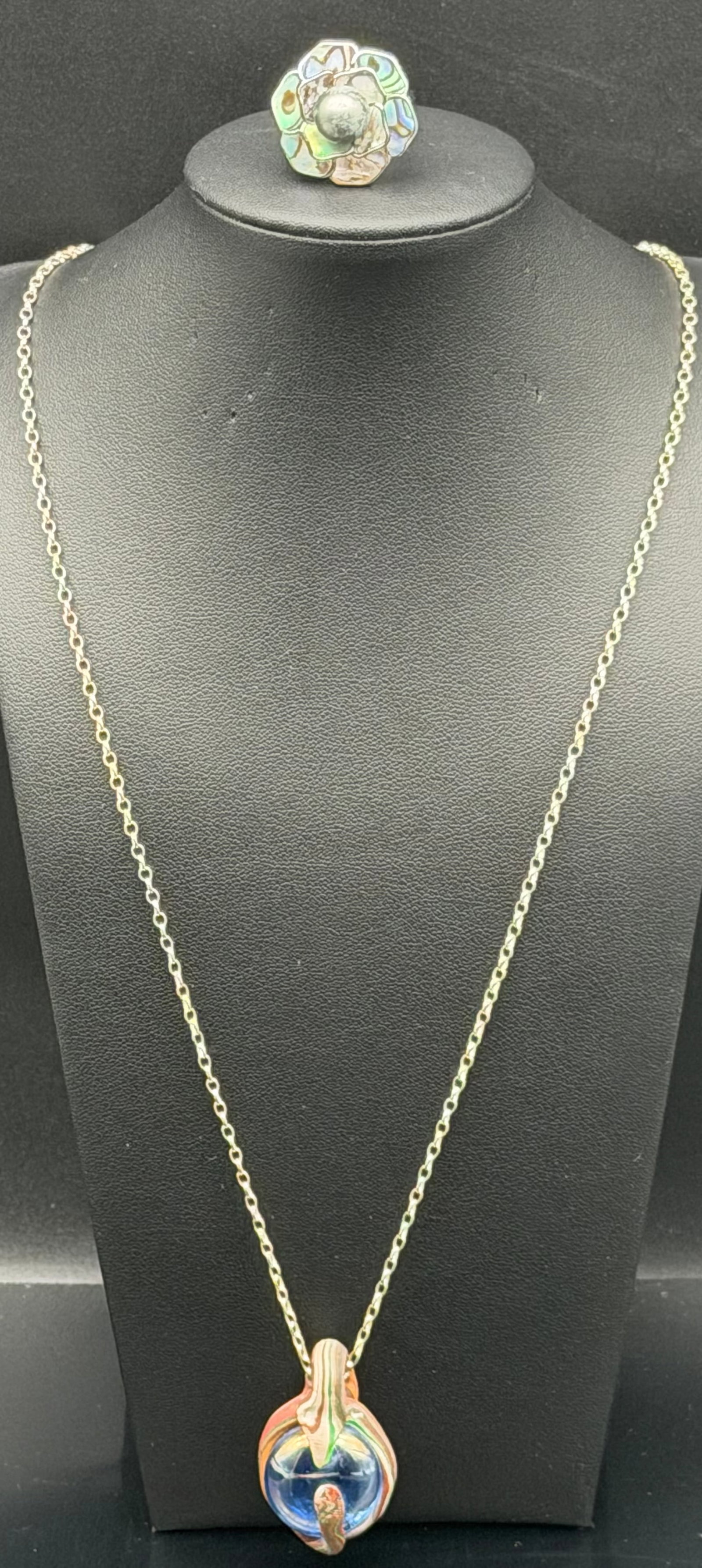 Sterling Silver 925 SU Maker Art Glass Enamel Pendant Necklace & Ring Set 25g (1 of 11)