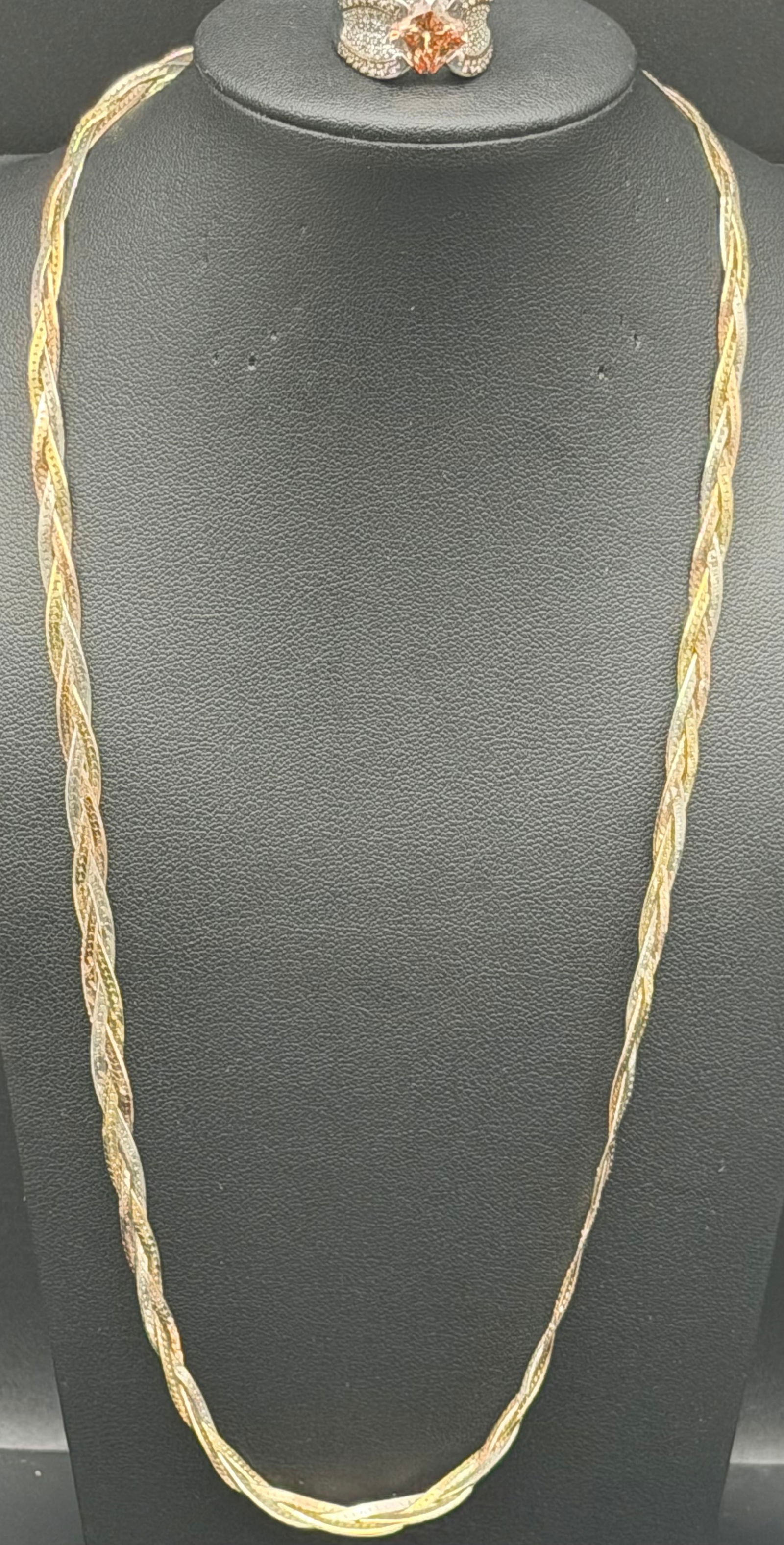 925 Sterling Silver Tri-Color Twist Necklace & Ring Set – Braided Chain – 18g Total (1 of 15)