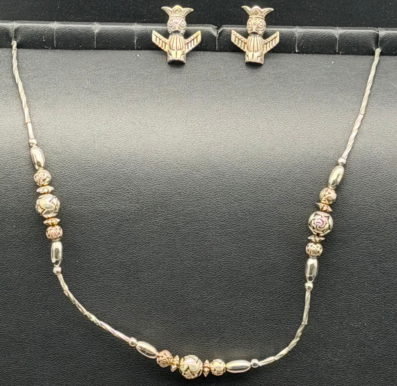 Two-Tone Beaded Necklace & Earrings Set – Vintage Style – 18g (1 of 8)