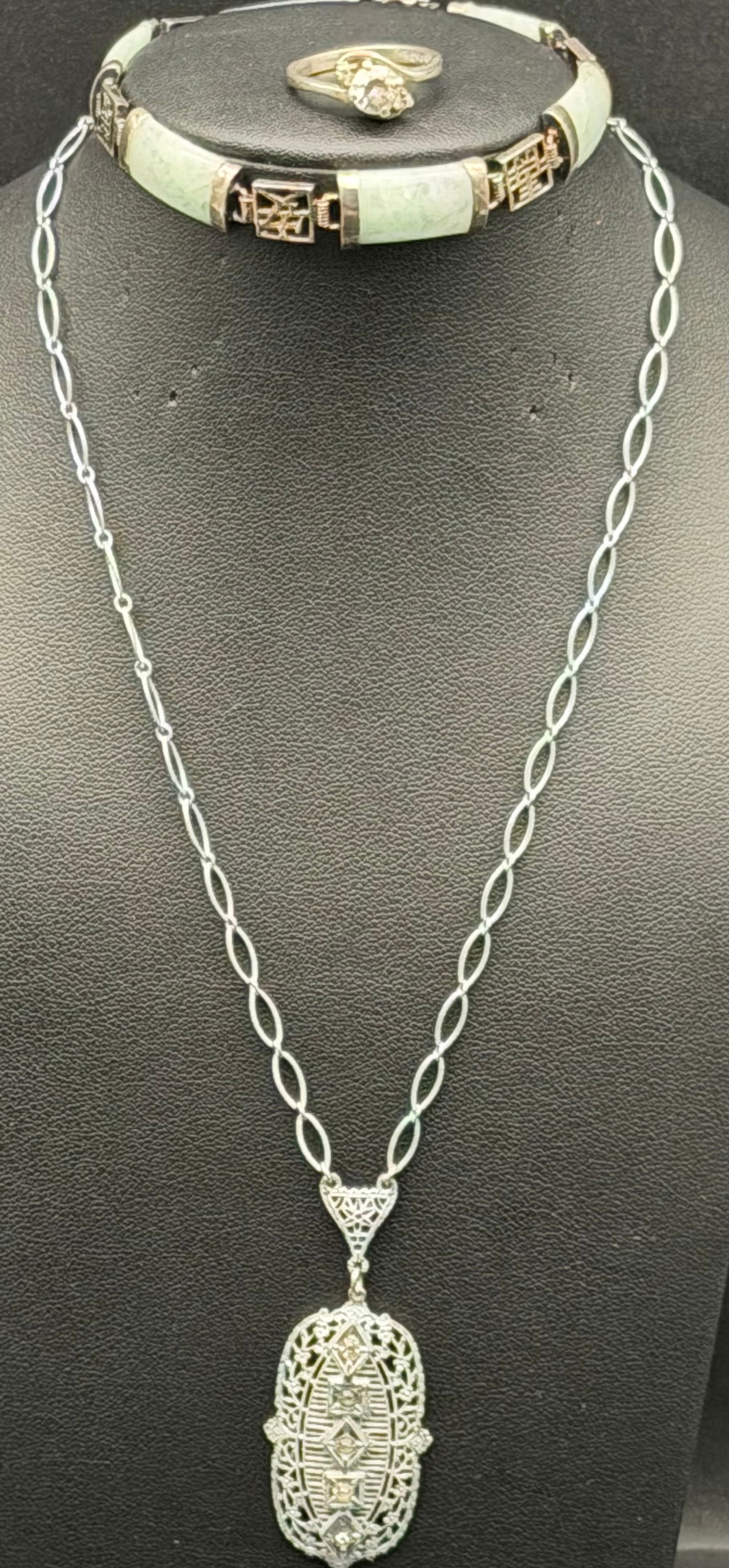 925 Sterling Silver Necklace, Bracelet & Ring Set – Filigree Pendant – 22g (1 of 13)