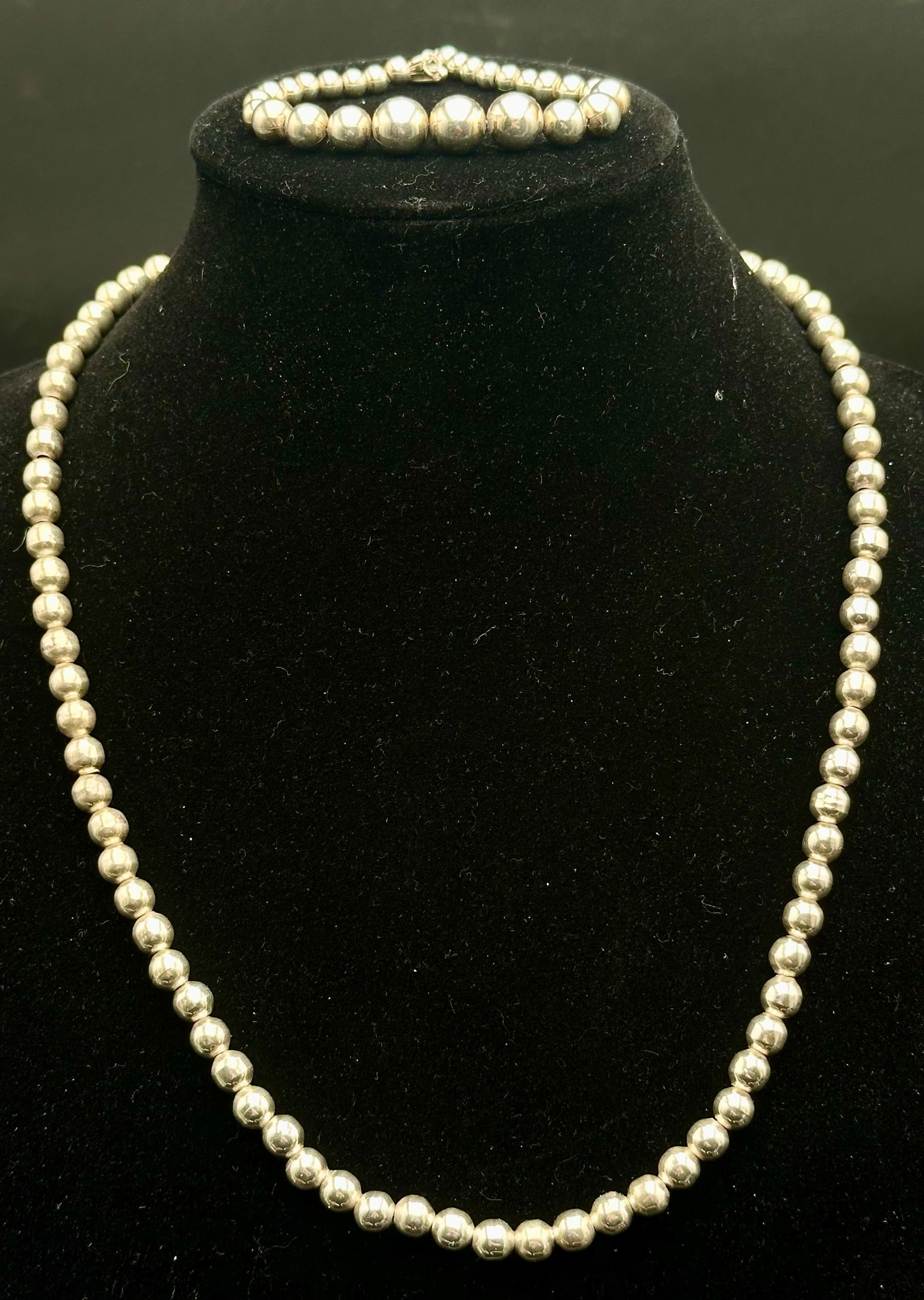 Italian Sterling Silver 925 Graduated Bead Necklace & Bracelet Set 63g (1 of 11)
