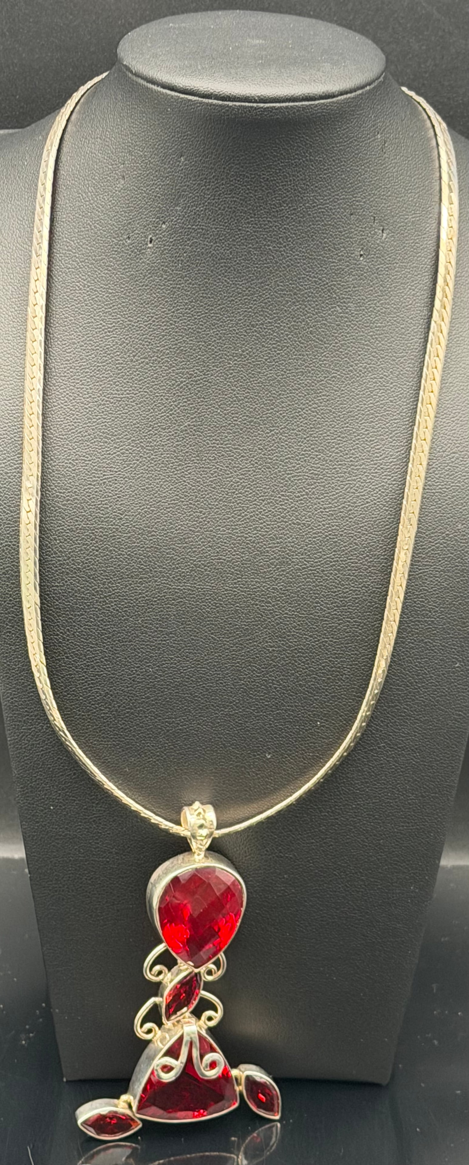 Heavy Sterling Silver 925 Italian Red Crystal Statement Pendant Necklace 52g (1 of 7)