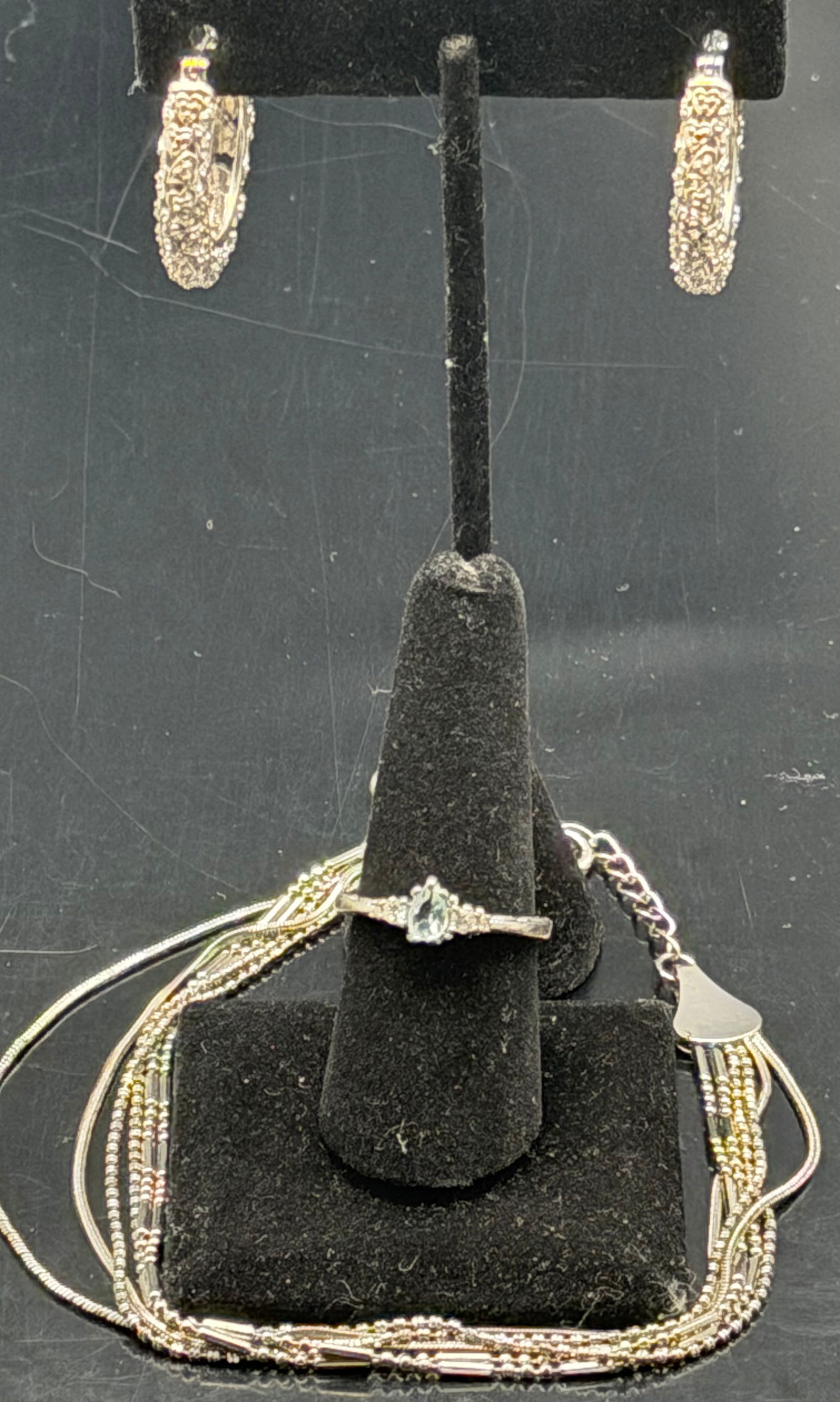 Sterling Silver 925 Two Tone Bracelet Hoop Earrings CZ Ring Set 25g (1 of 11)