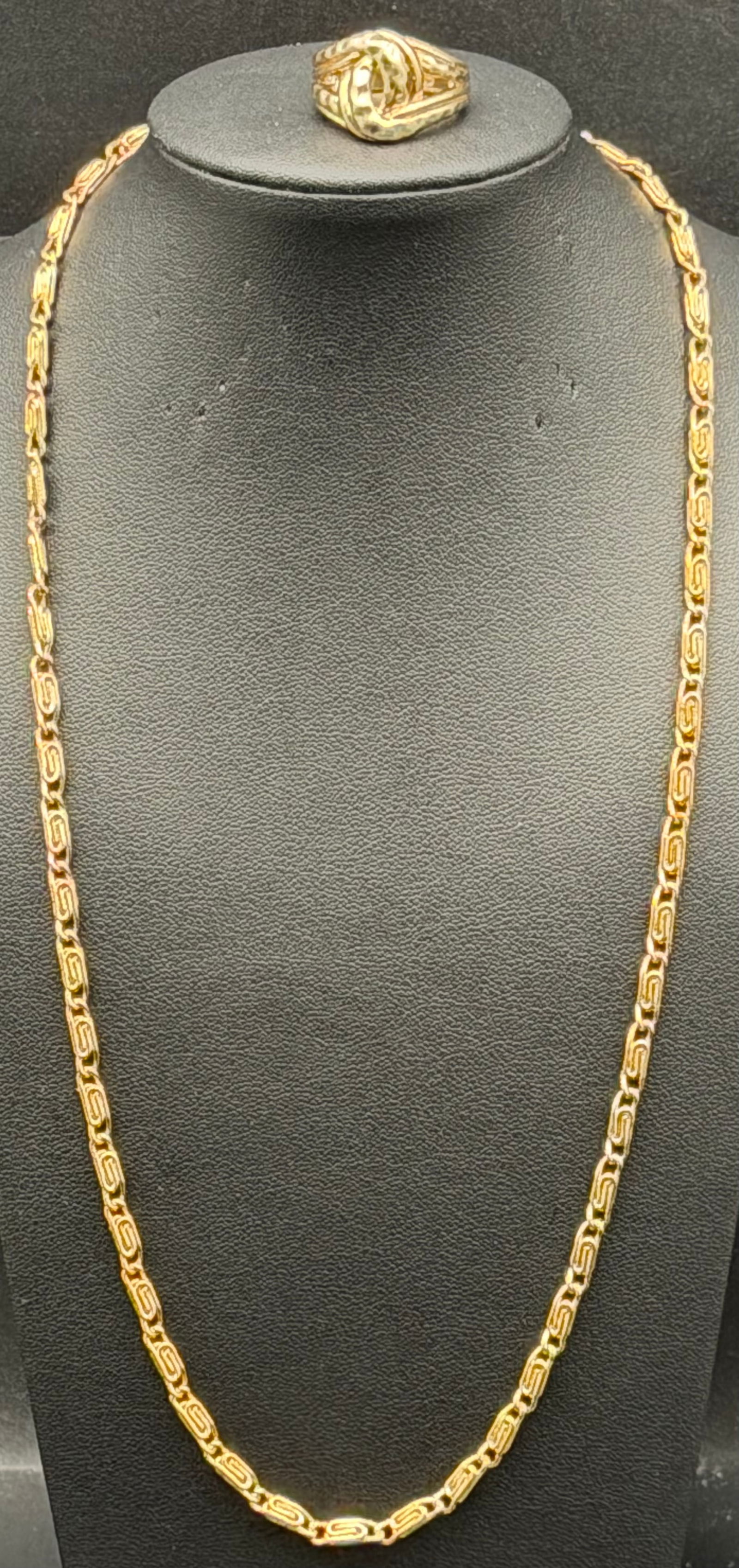 Vintage Gold Tone Greek Key Chain Necklace & Statement Ring Set 22g (1 of 13)