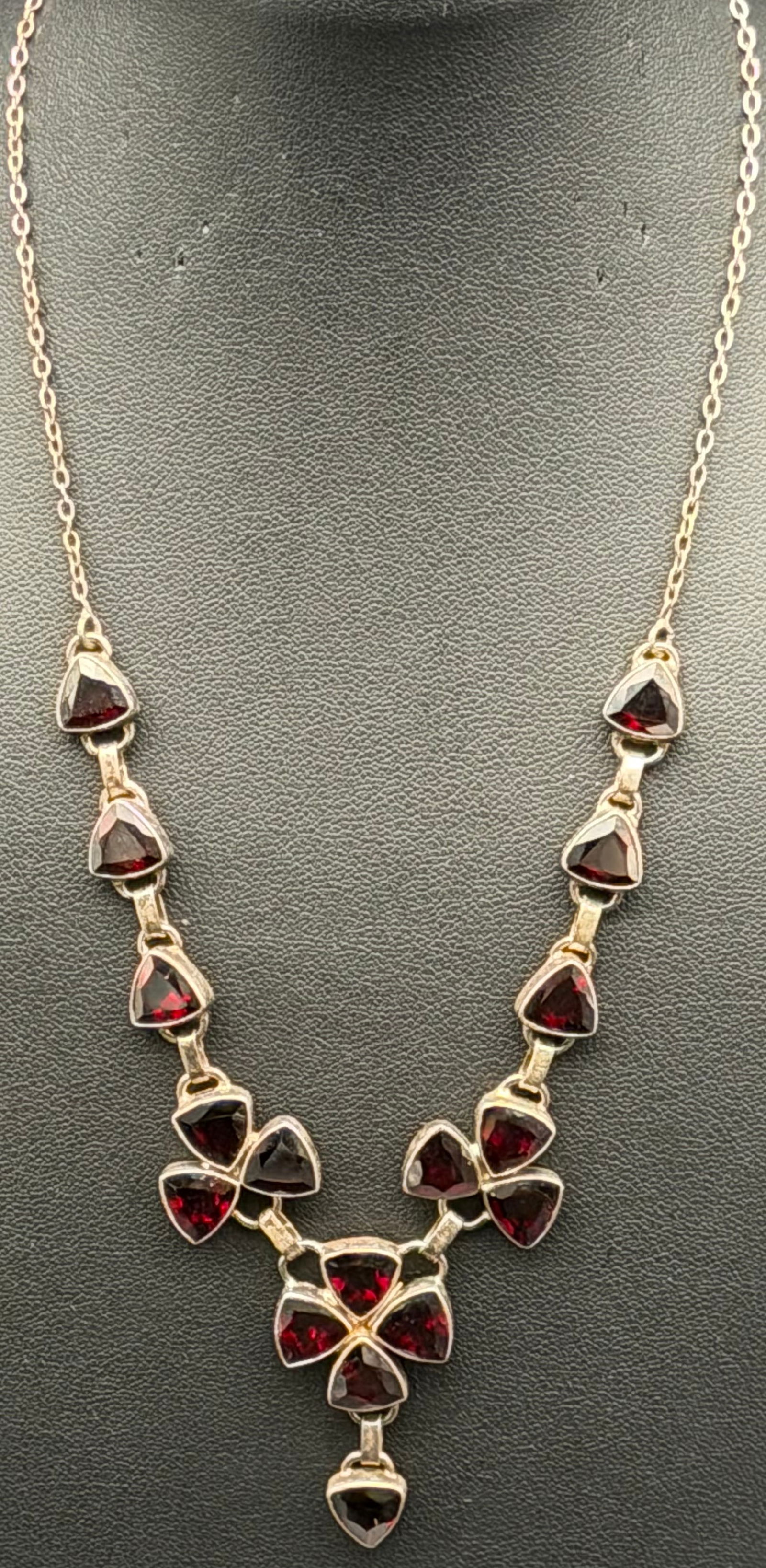 Vintage 925 Sterling Silver Garnet Cluster Necklace TOCC Marked 22g Statement (1 of 8)