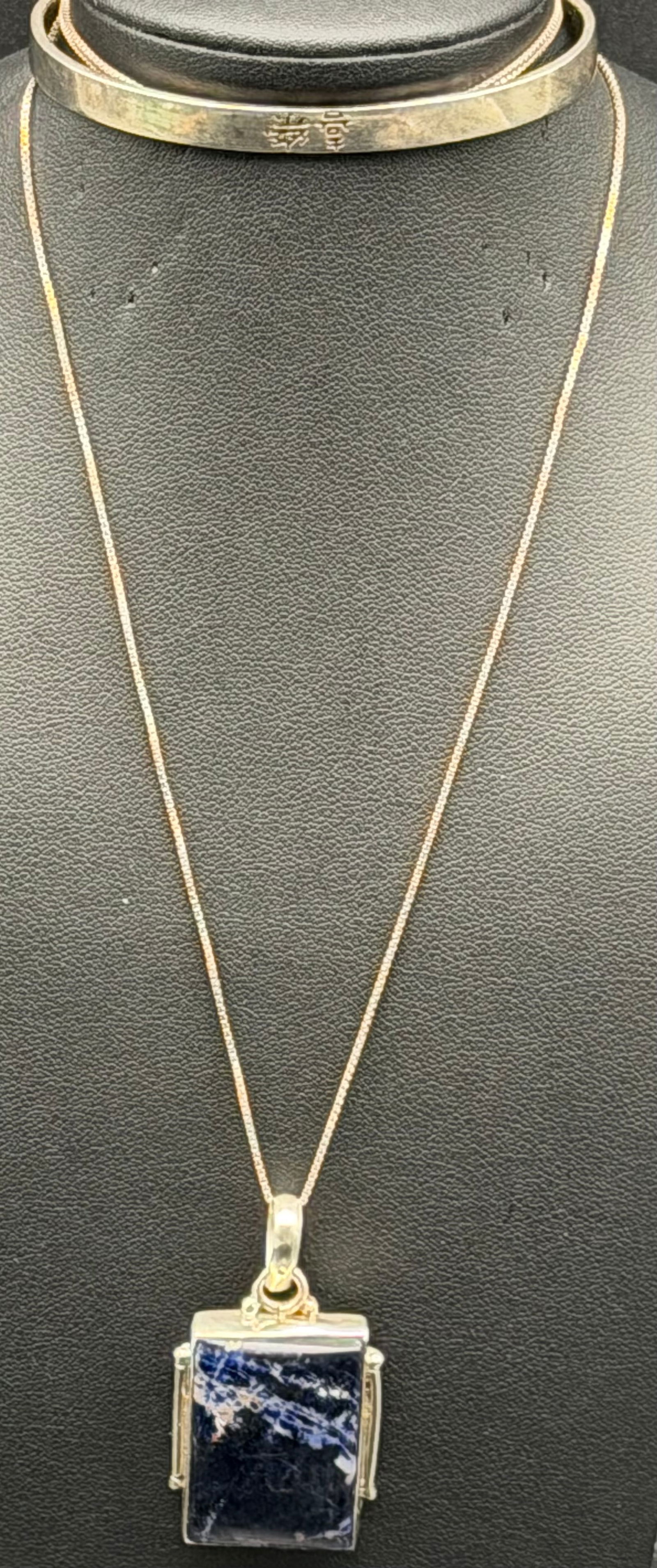 talian Sterling Silver 925 Necklace & Bracelet with Blue Stone Pendant – 30g (1 of 15)