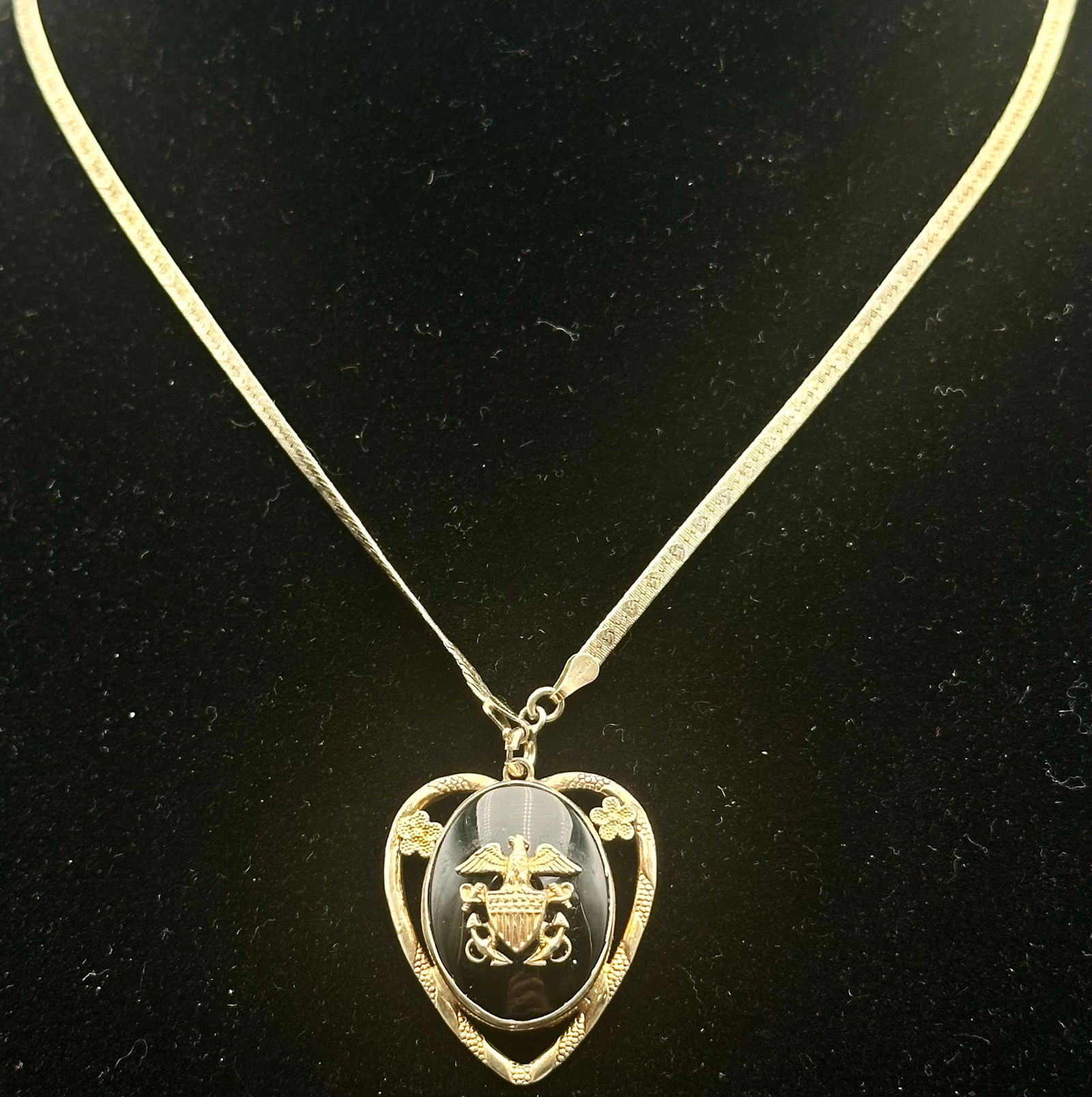 Vintage 12K Gold Filled Navy Eagle Sweetheart Pendant Necklace (1 of 10)