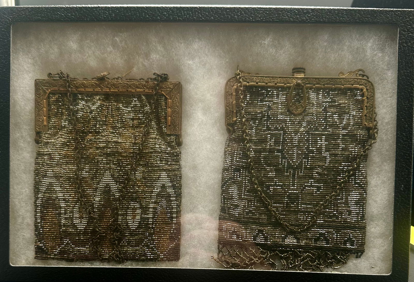 Pair of Victorian Steel Cut Micro Bead Evening Purses in Riker Display (1 of 7)