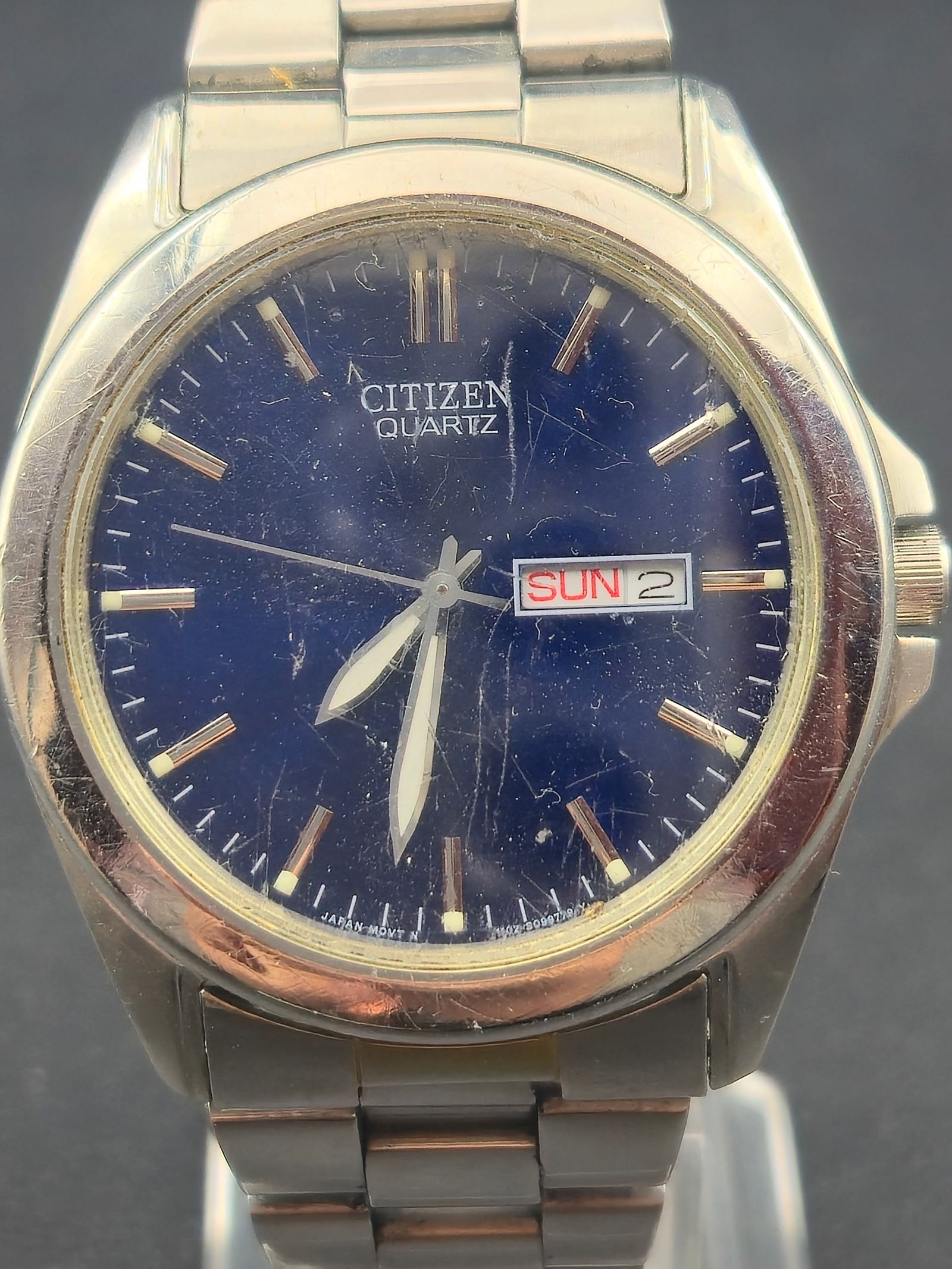 Citizen Quartz Day Date Blue Dial Stainless Steel GN-4-S 36mm circa 1980s (1 of 7)