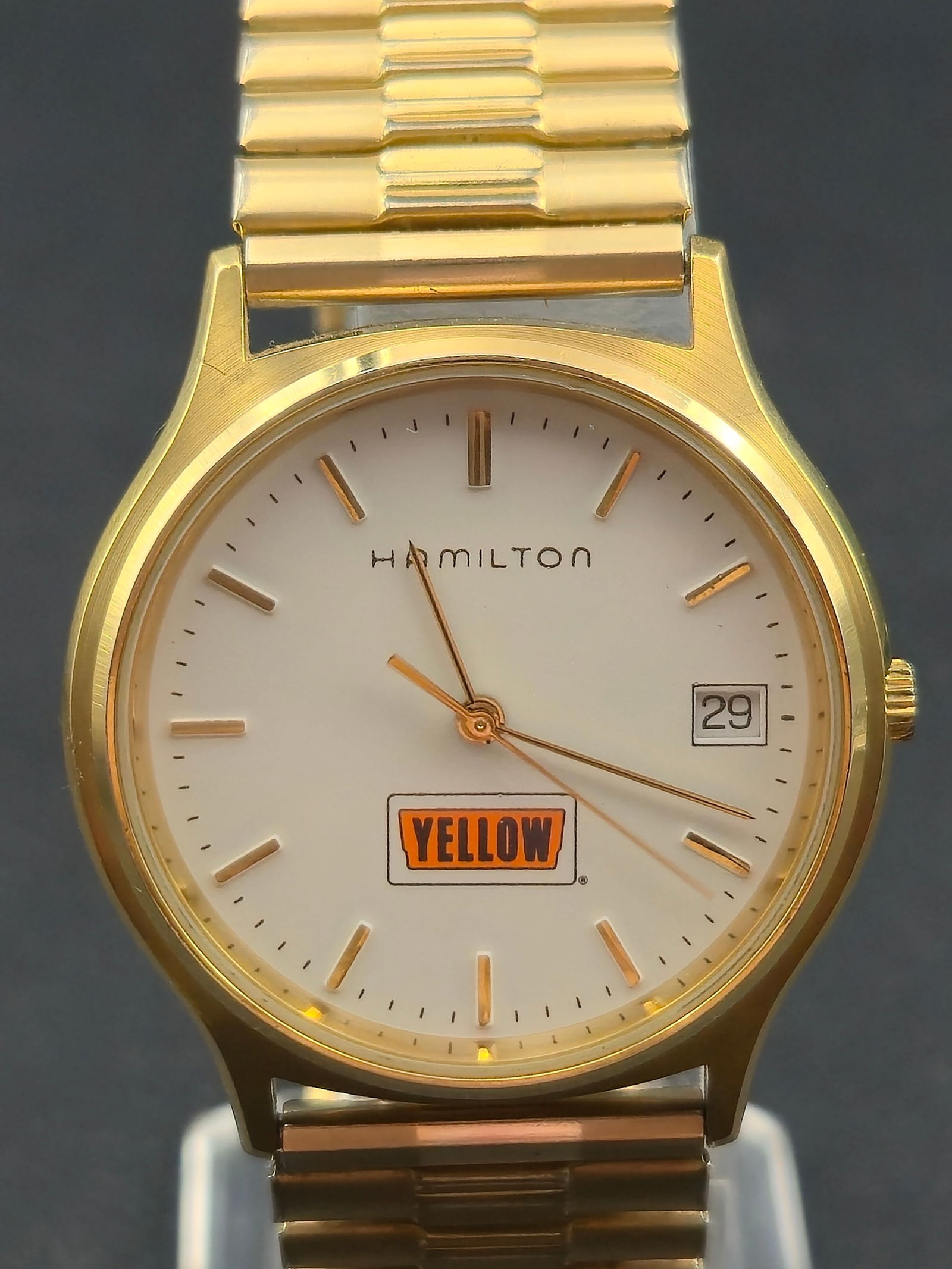 Hamilton Quartz Yellow Freight Corporate Date Wristwatch 34mm Gold Tone circa 1990s (1 of 9)