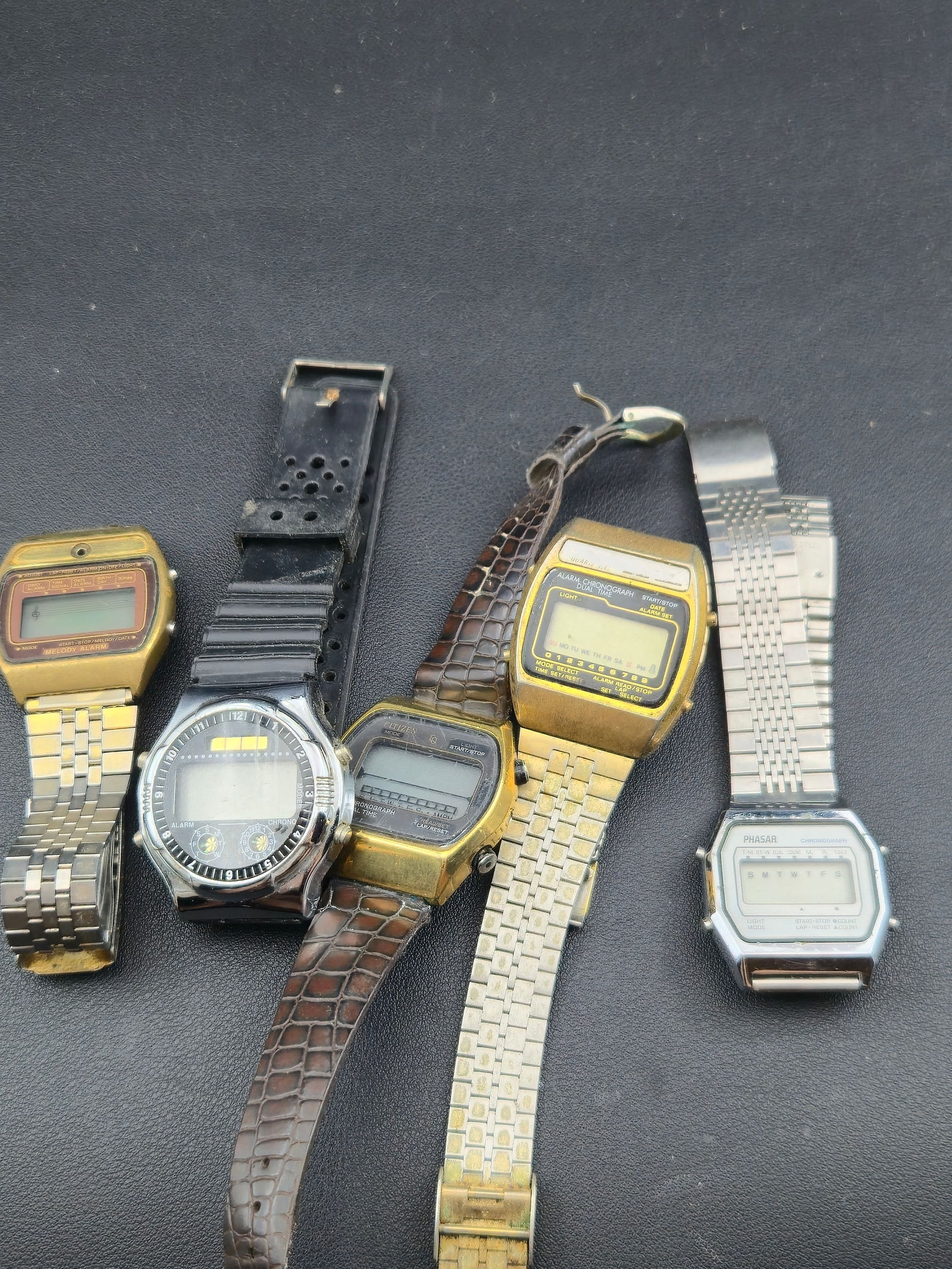 Lot of 5 Vintage Digital Wristwatches Citizen Phasar Casio Mixed Brands Untested (1 of 11)