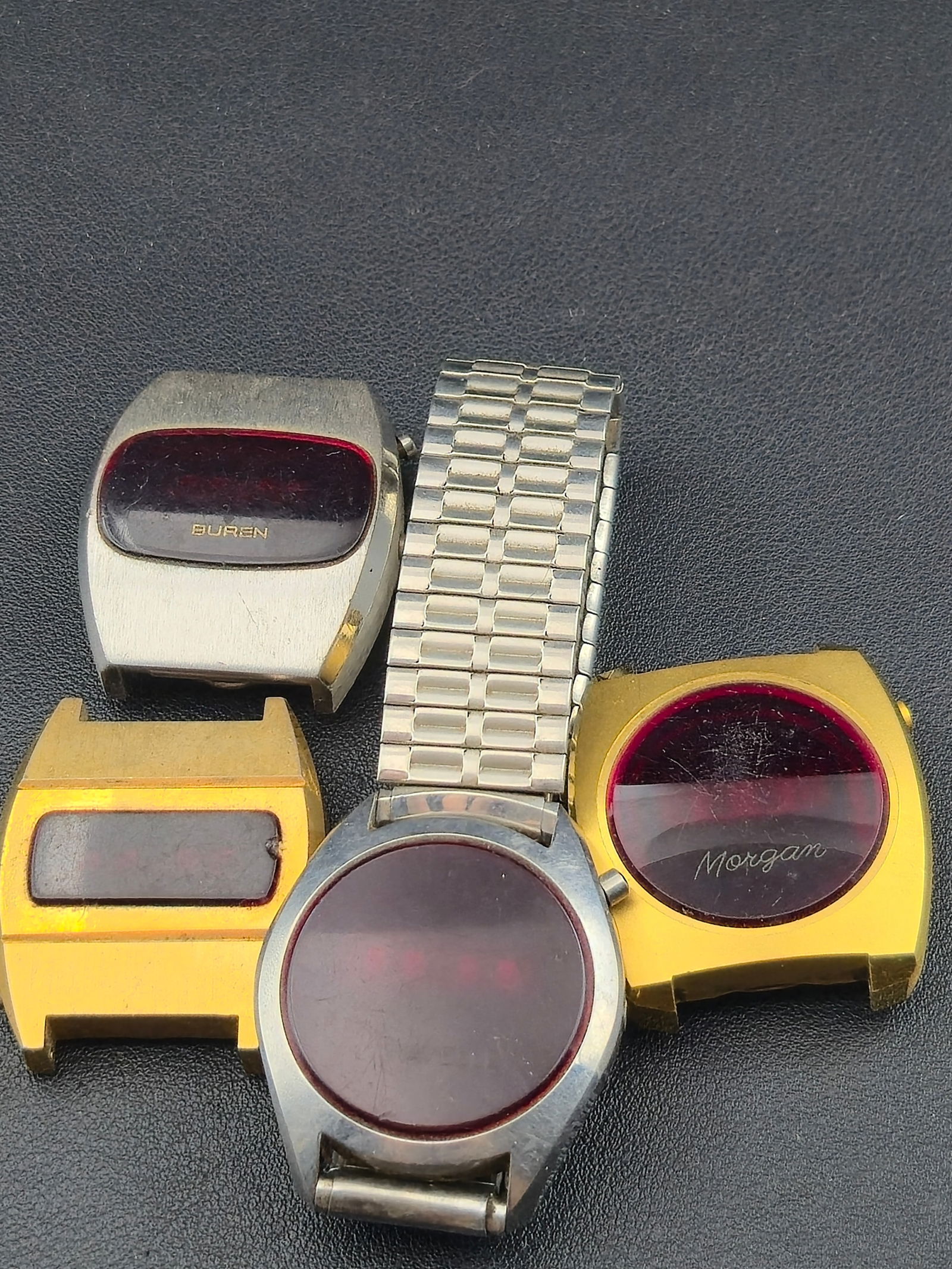 Lot of 4 Vintage LED Wristwatches Caravelle Buren Helbros Morgan Unbranded Untested (1 of 9)