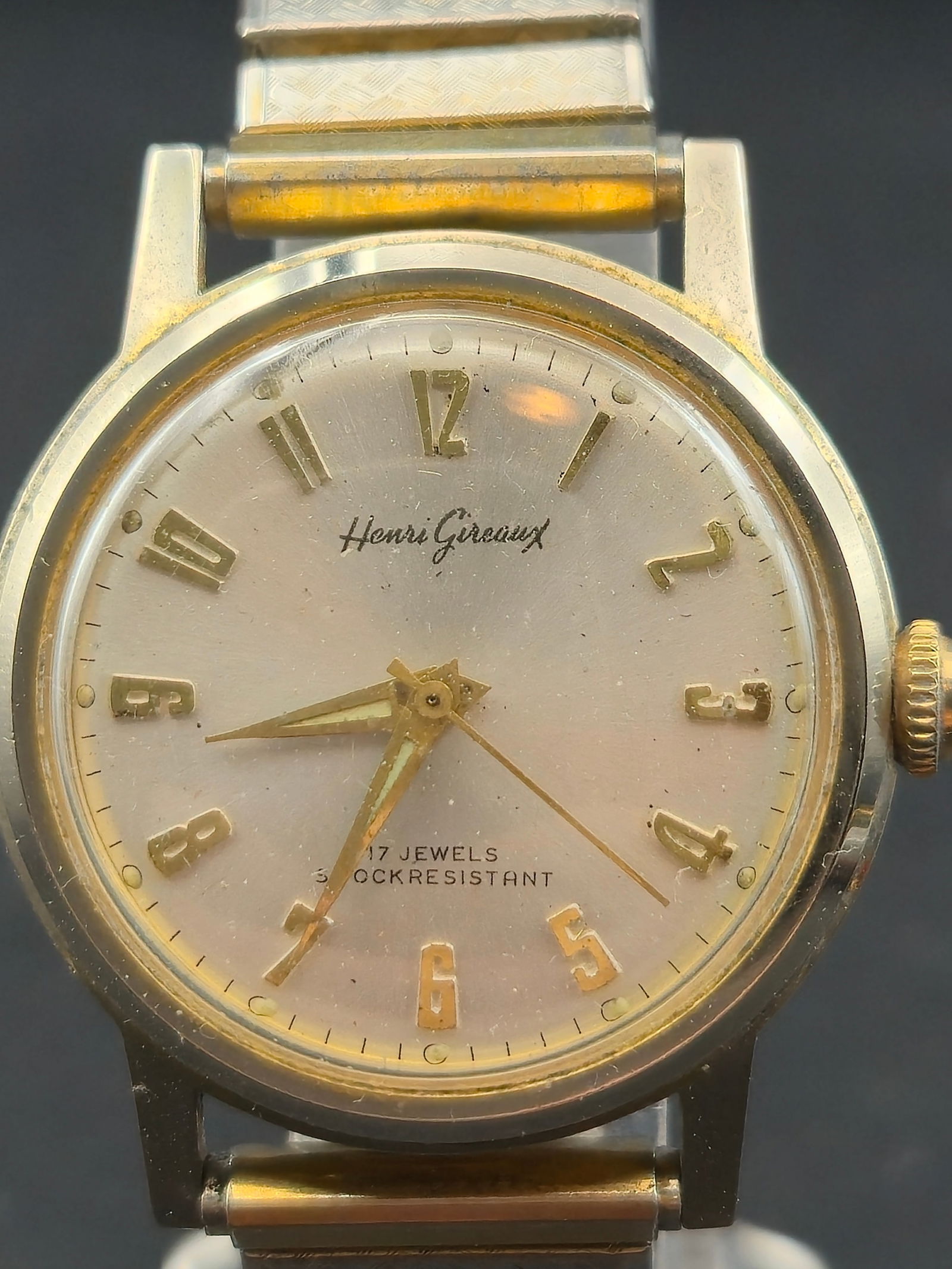 1960s Henri Gireaux 17 Jewel Shock Resistant Swiss Watch 33mm Runs (1 of 9)