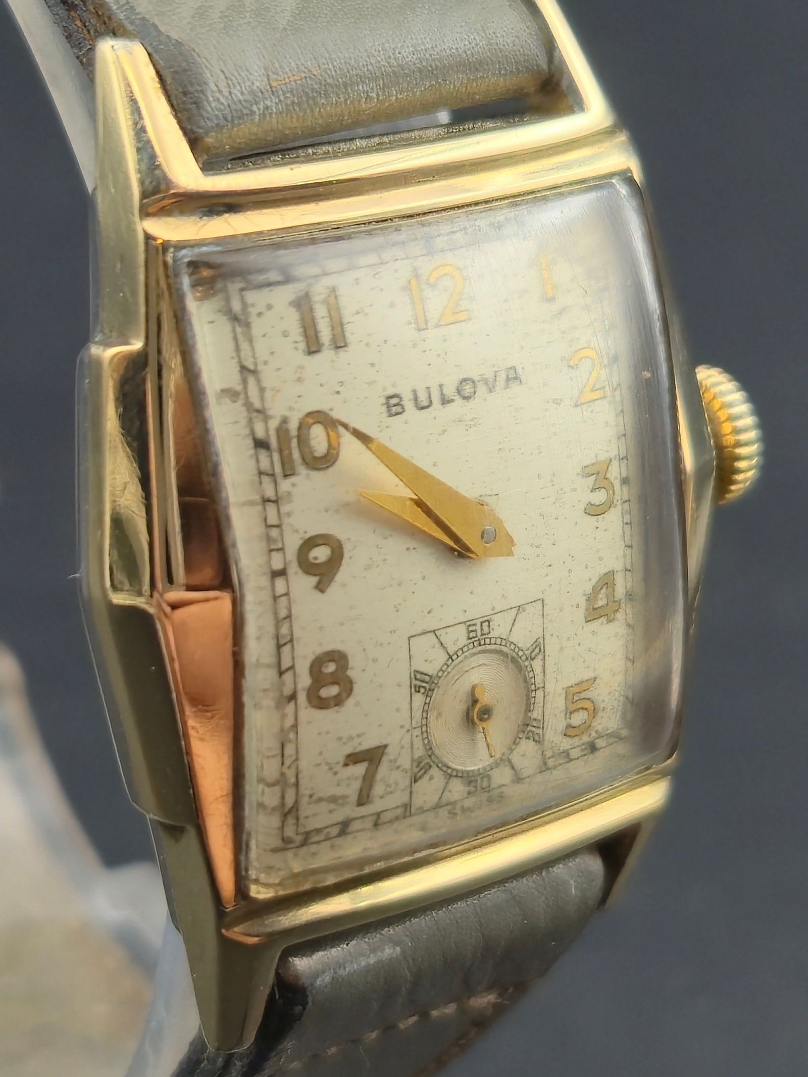 1948 Bulova Rectangular Wristwatch 10K RGP Sub Seconds Untested - 3