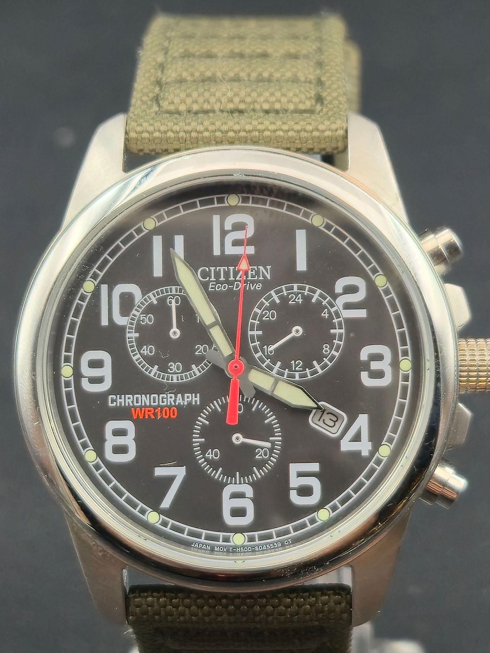 Citizen Eco-Drive Chronograph WR100 H500 Stainless Steel Wristwatch (1 of 9)