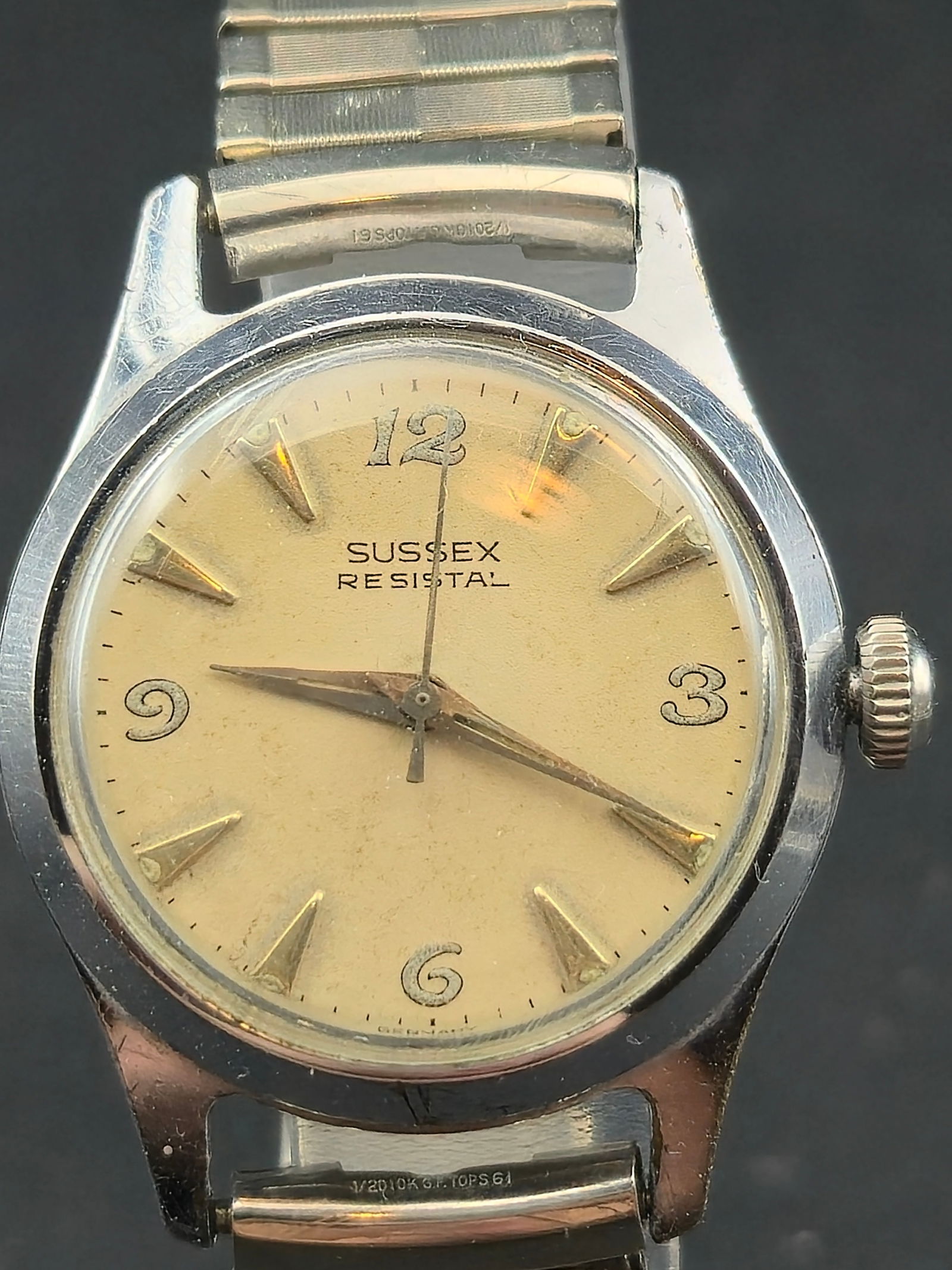 1950s Sussex Resistol Manual Watch Stainless Steel Case 10K WGF Speidel Band (1 of 11)