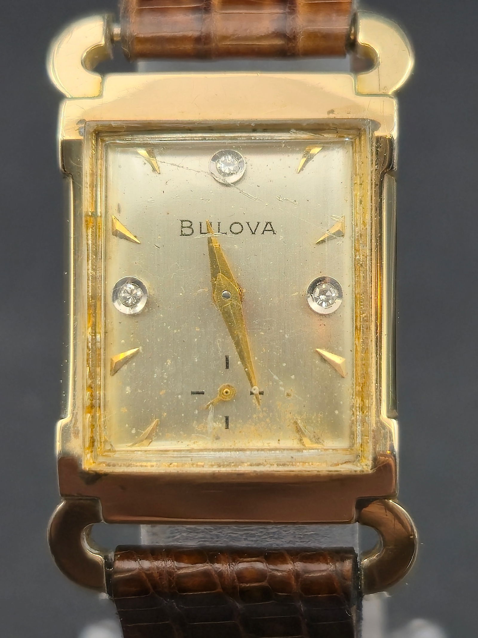 1955 Bulova L5 Rectangular 10K Gold Filled Diamond Dial 17J 8AC (1 of 11)