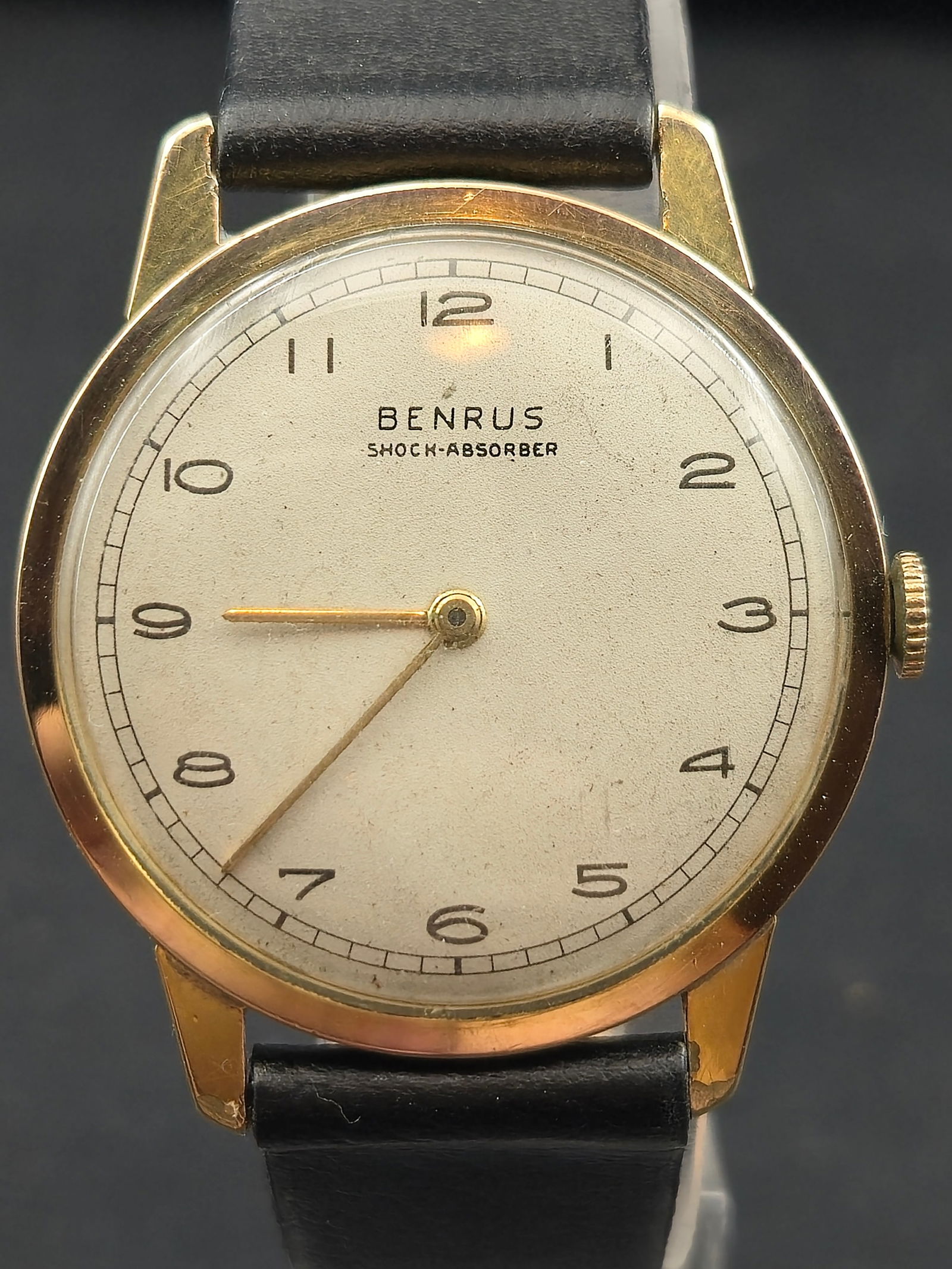 1950s Benrus Shock-Absorber 17J Manual 31mm Gold Electroplate Swiss Watch Running (1 of 11)