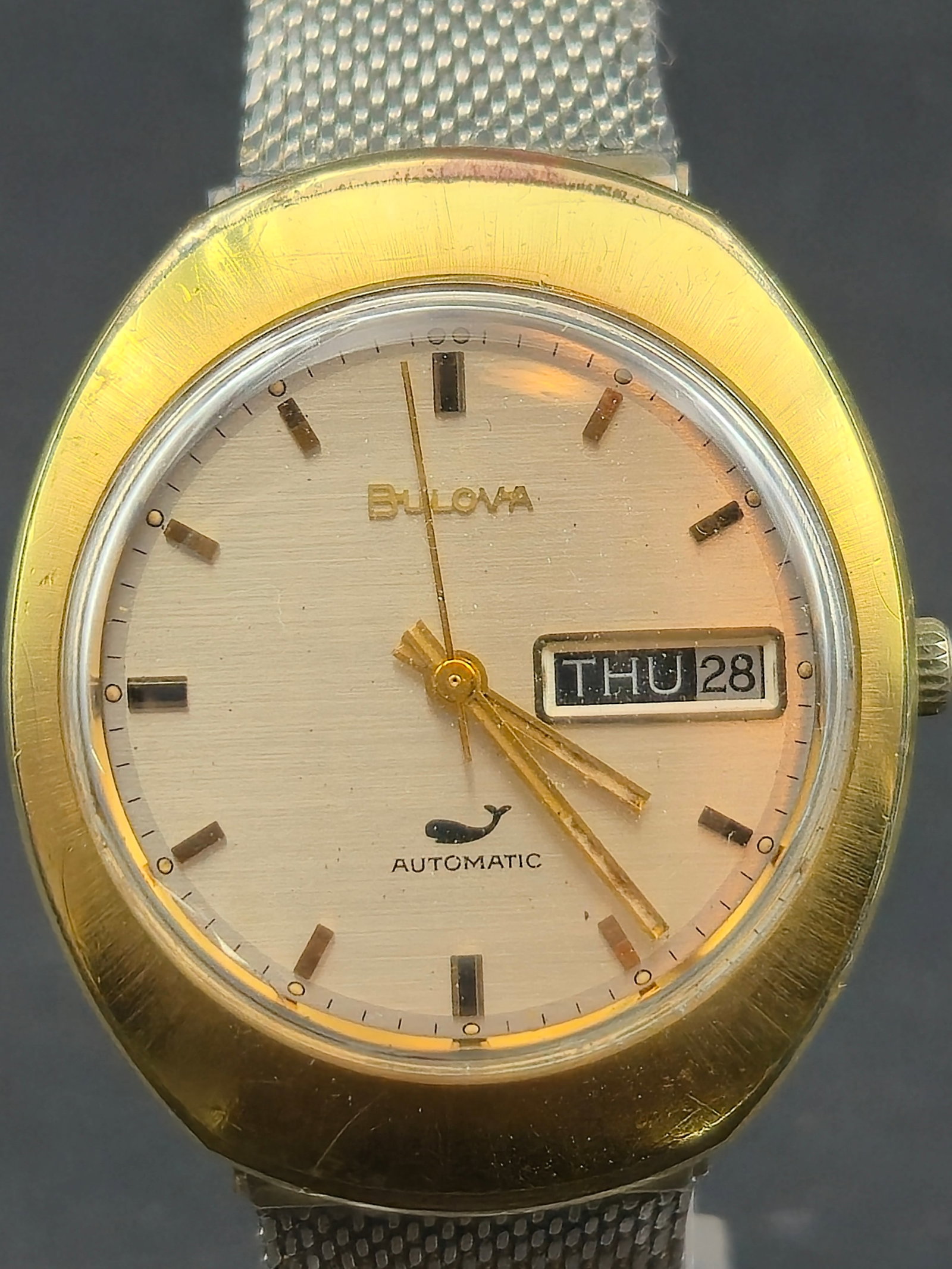 1970 Bulova Sea King Whale N0 Automatic Day Date 35mm 10K GP Watch Untested (1 of 10)