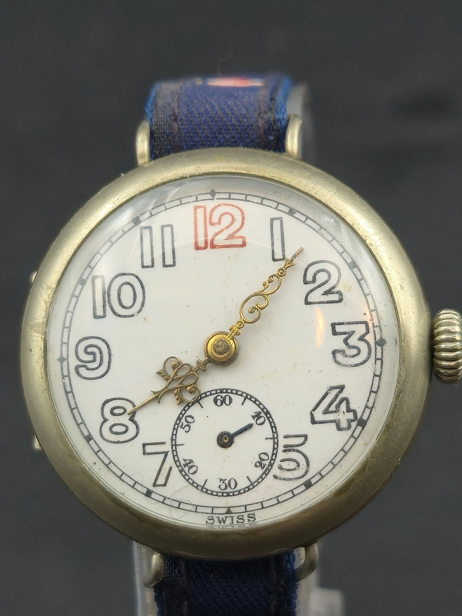 1920s G Eckhardt Swiss 7 Jewels Trench Style 34mm Wire Lug Manual Watch (1 of 11)