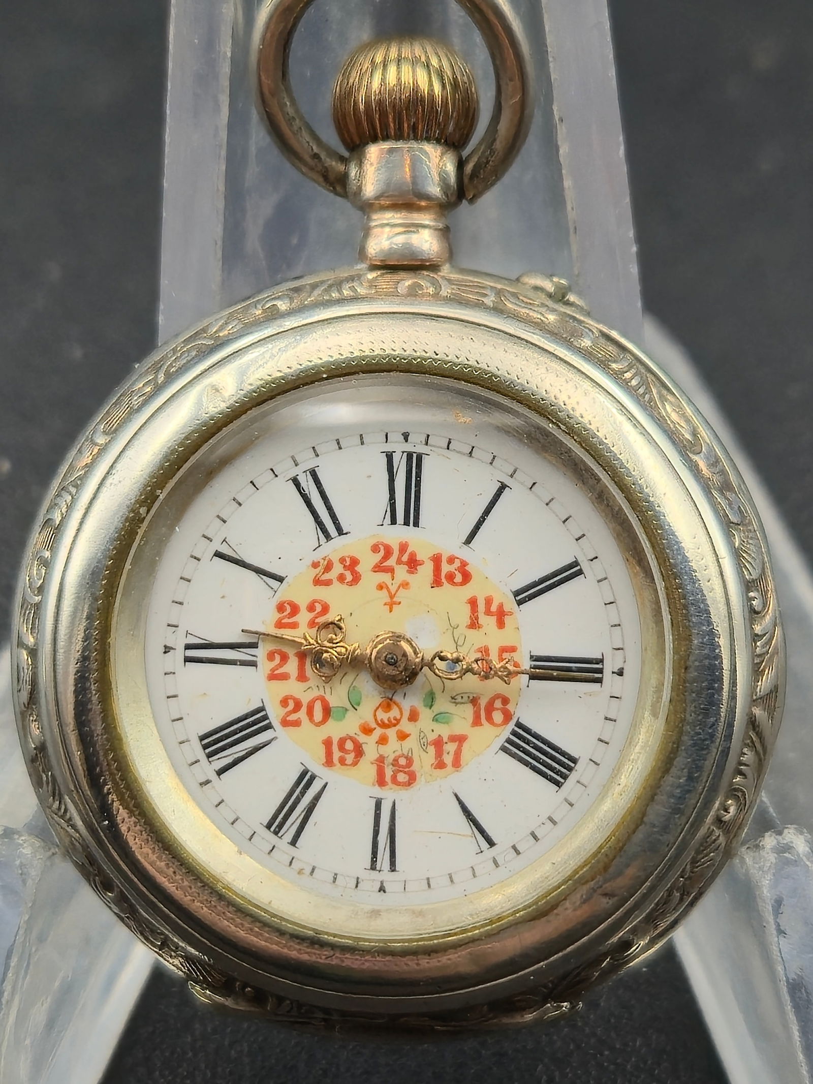 Vintage Swiss 33mm Ladies Pocket Watch Roman Dial Ornate Case Untested (1 of 10)