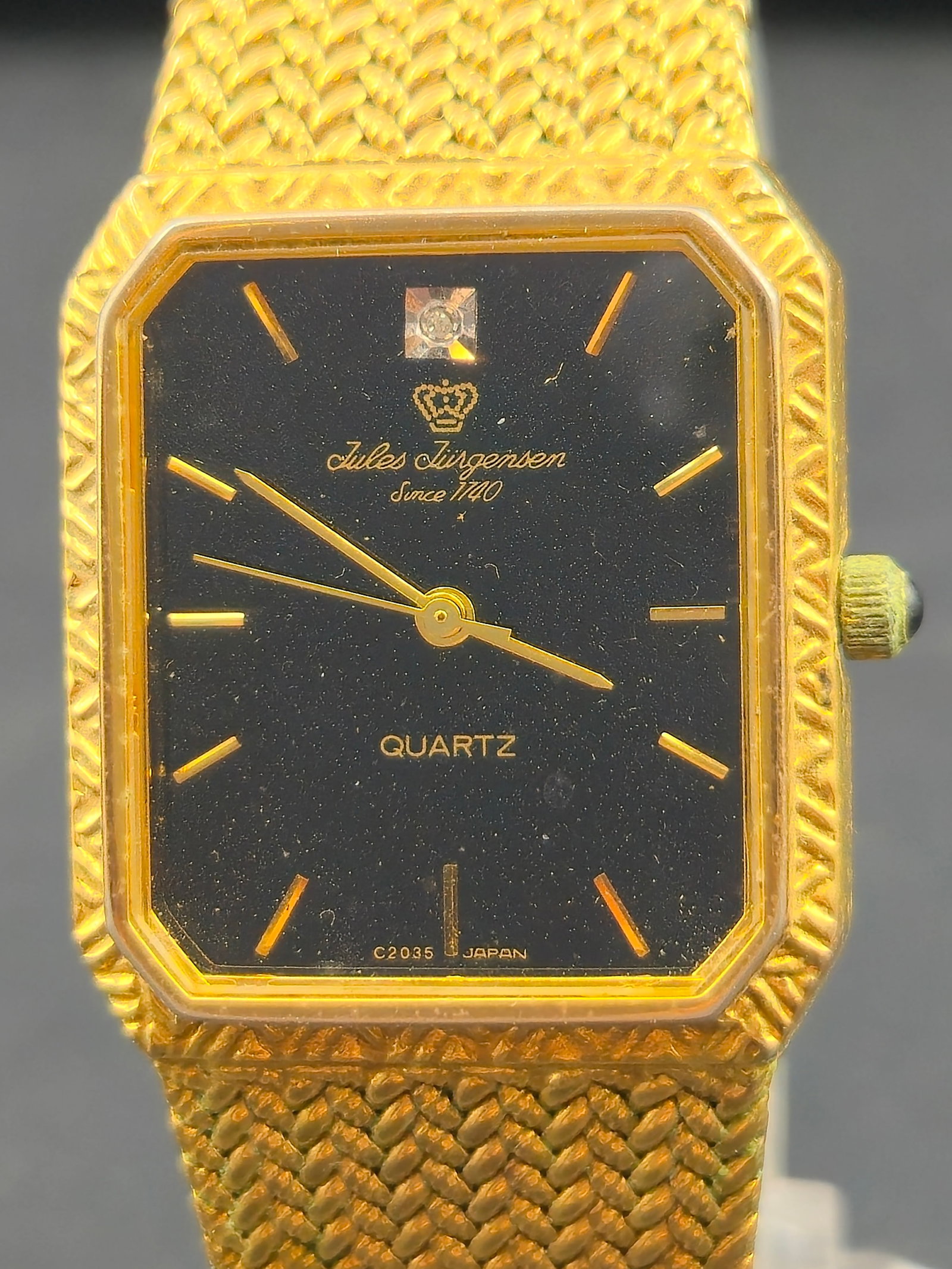 1980s Jules Jurgensen Quartz 3134 Gold Tone Black Dial 27mm New Battery Running (1 of 9)