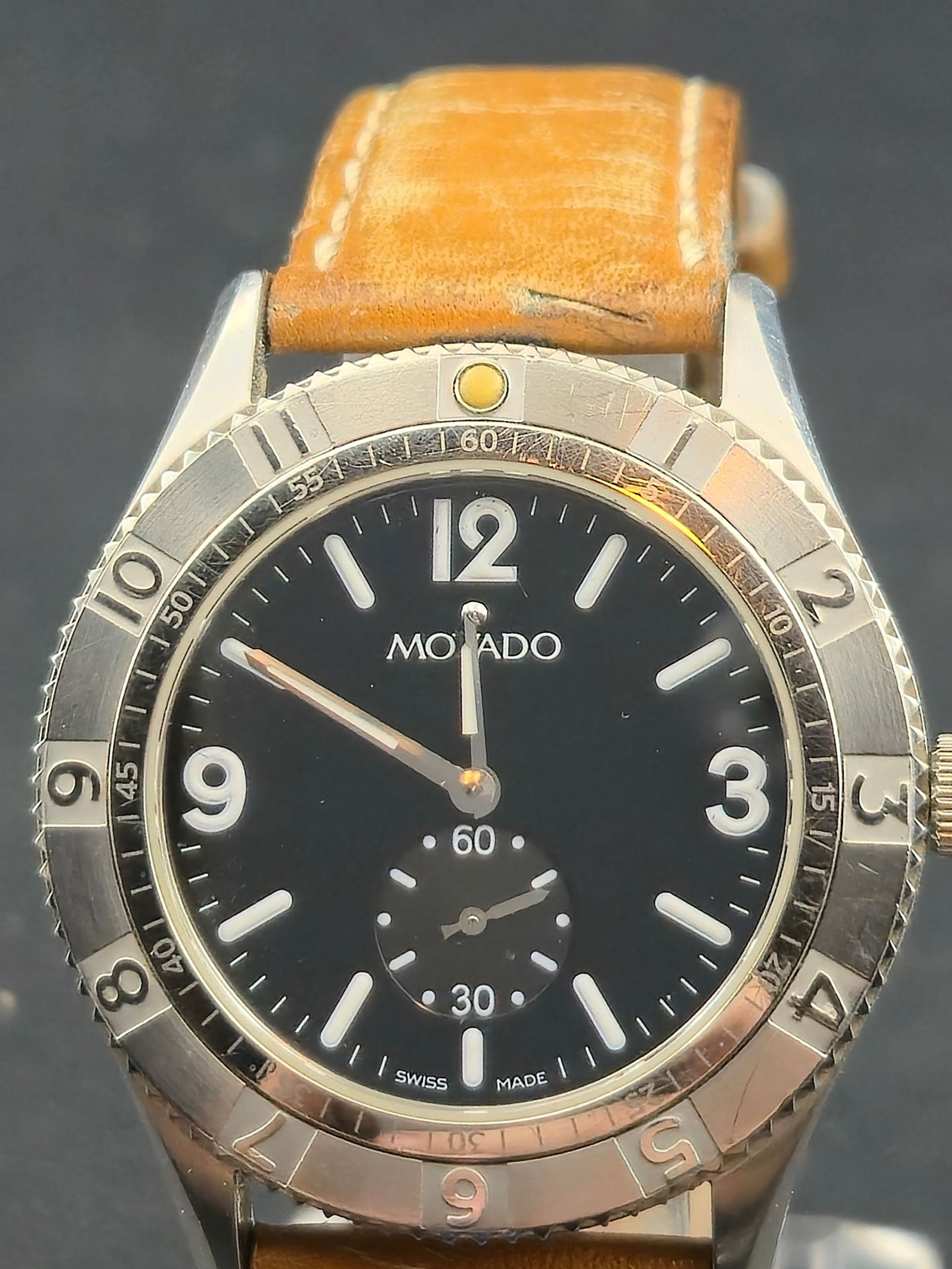 Movado 84 N2 1890 36mm Black Dial Sub Seconds Diver Style New Battery (1 of 9)