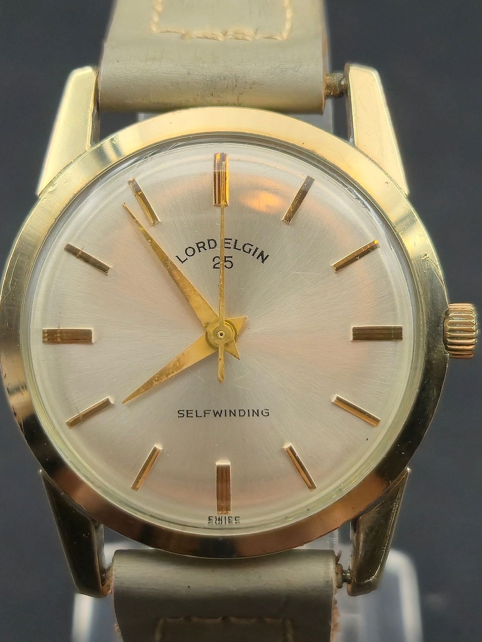 1950s Lord Elgin 25J Selfwinding Silver Sunburst Dial 10K RGP Bezel 32mm (1 of 10)