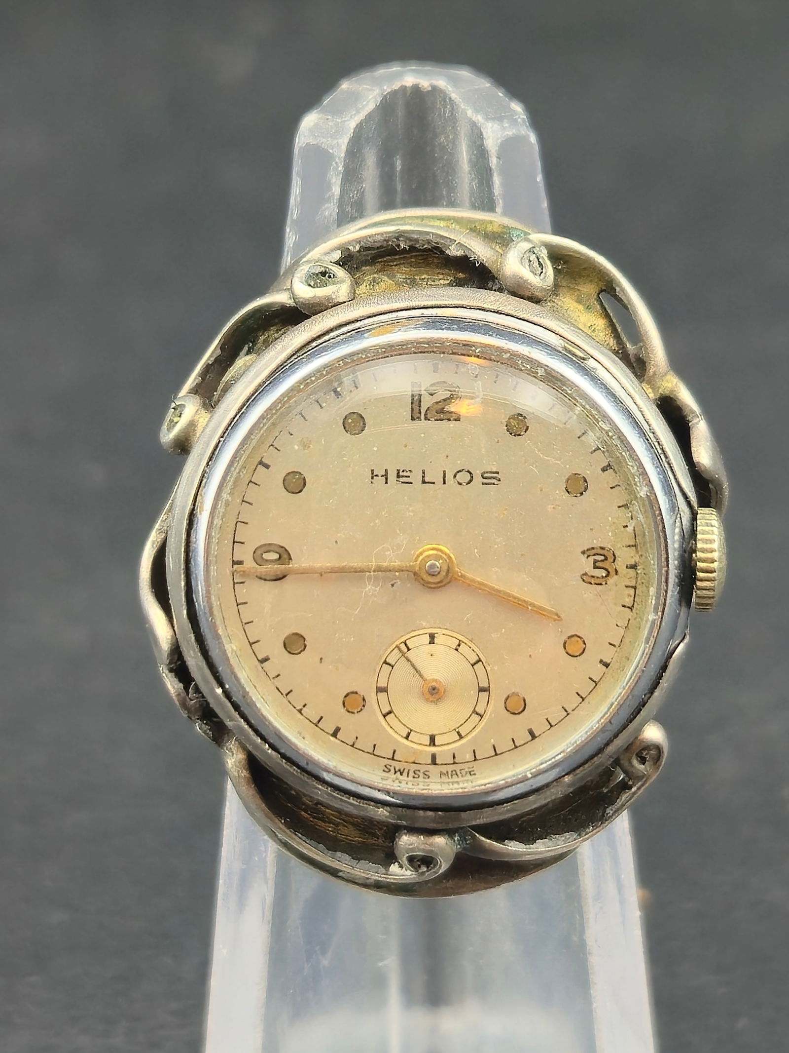 1940s Helios Sterling Silver Ring Watch Swiss Sub Seconds 36.9g (1 of 9)