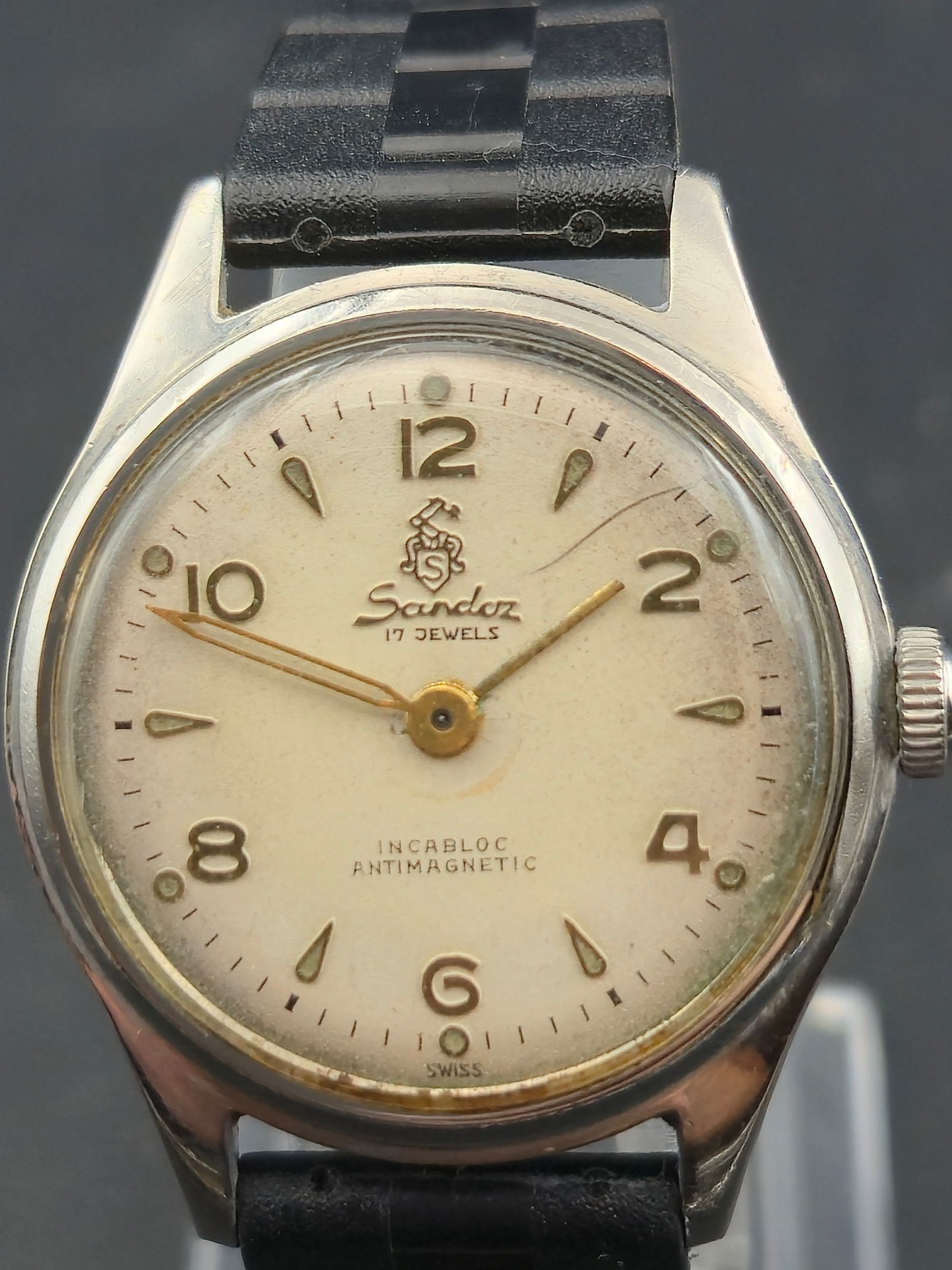 1950s Sandoz 17J Incabloc Stainless Steel 32mm Manual Wind Running (1 of 9)