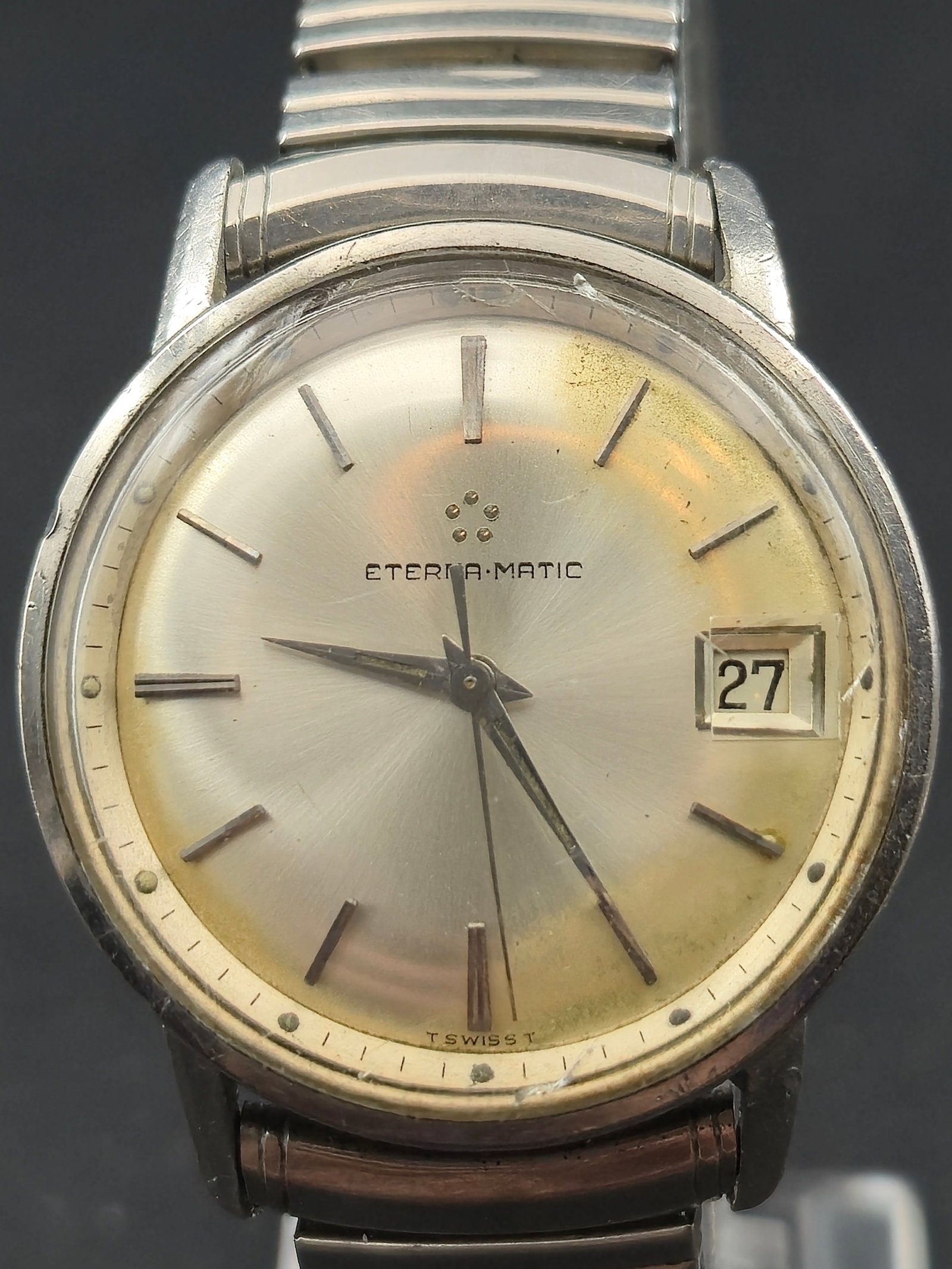 1960s Eterna Matic Date 34mm Automatic Stainless Steel 17J Silver Dial Speidel Band (1 of 12)
