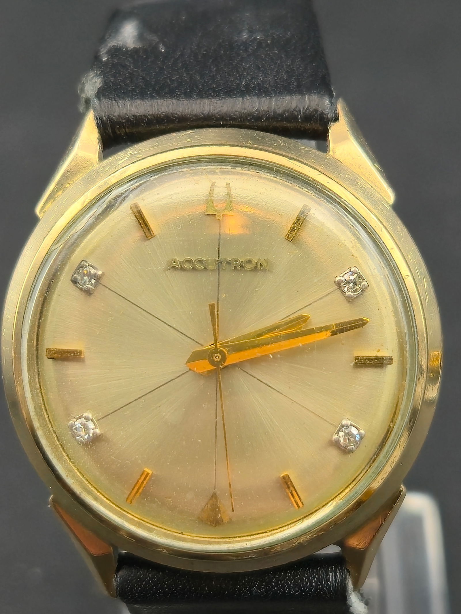 1966 Bulova Accutron Cal 214 4 Diamond Crosshair Dial 33mm 14KT Gold Filled Running (1 of 7)