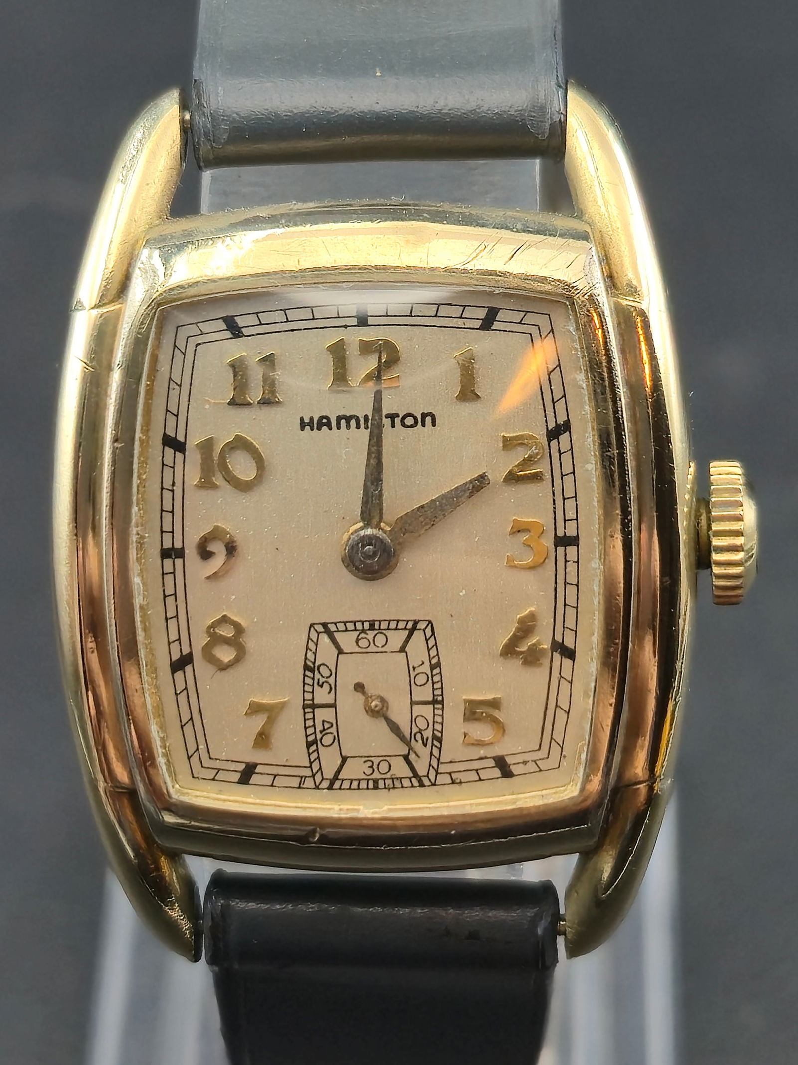 1941 Hamilton Linwood 987A 17 Jewel 10K Gold Filled 26mm Curved Tank Running Original Dial (1 of 9)