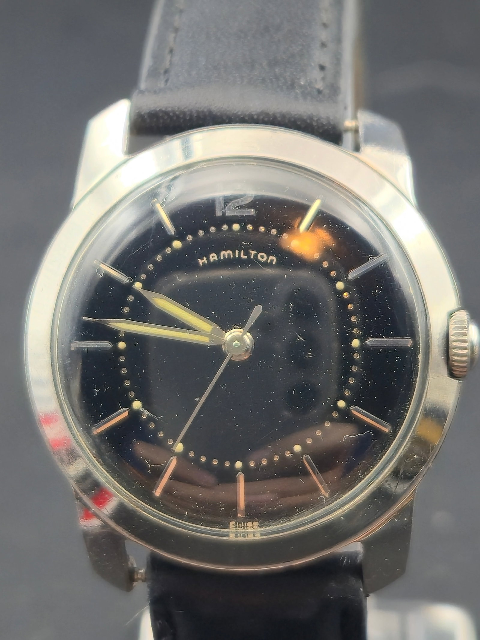 1950s Hamilton 17J Manual Wind Black Dial Stainless Steel 32.4mm Swiss Made Running Vintage Dress Wa (1 of 10)