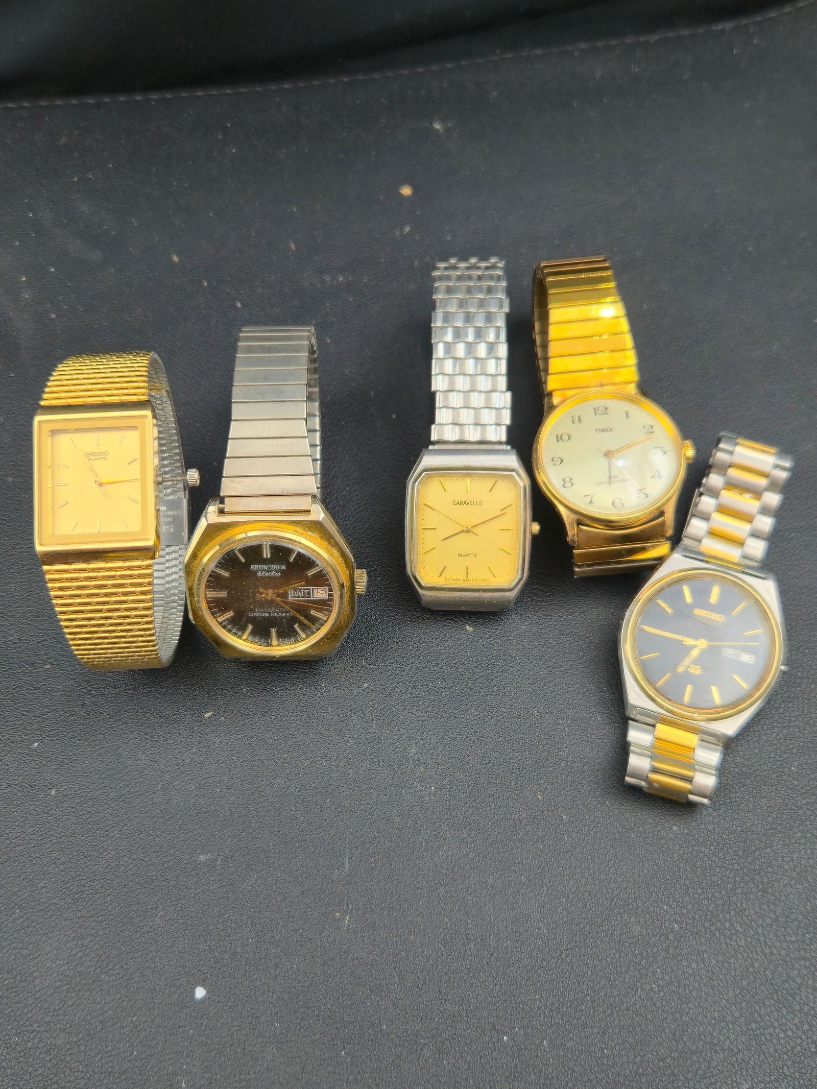 Vintage Seiko Quartz Timex Caravelle Kronotron Watch Lot Two Tone Mens Parts Repair (1 of 4)