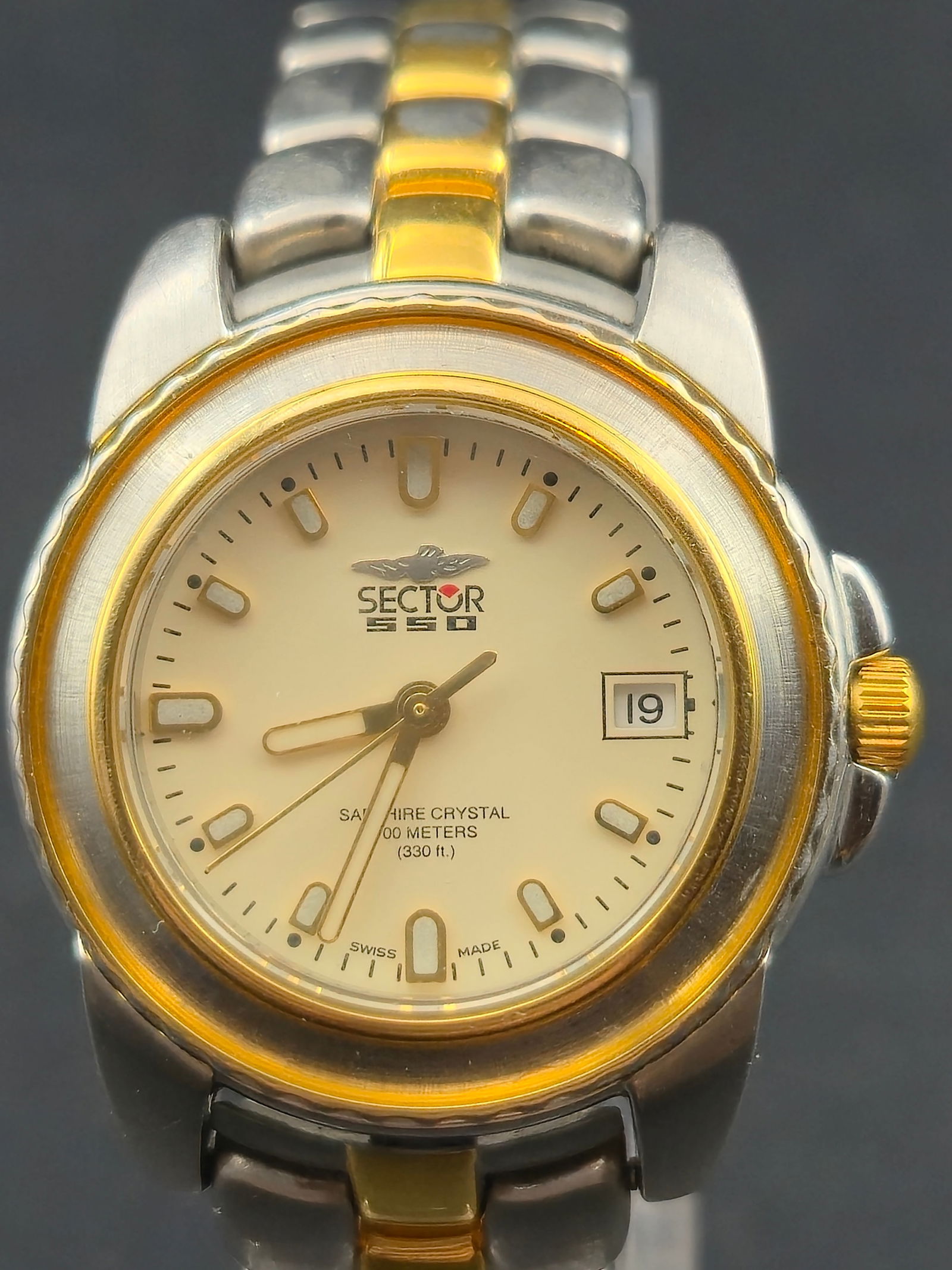 1990s Sector 550 Swiss Quartz 29mm Two Tone Steel Gold 100M Sapphire Date Ladies Watch (1 of 10)