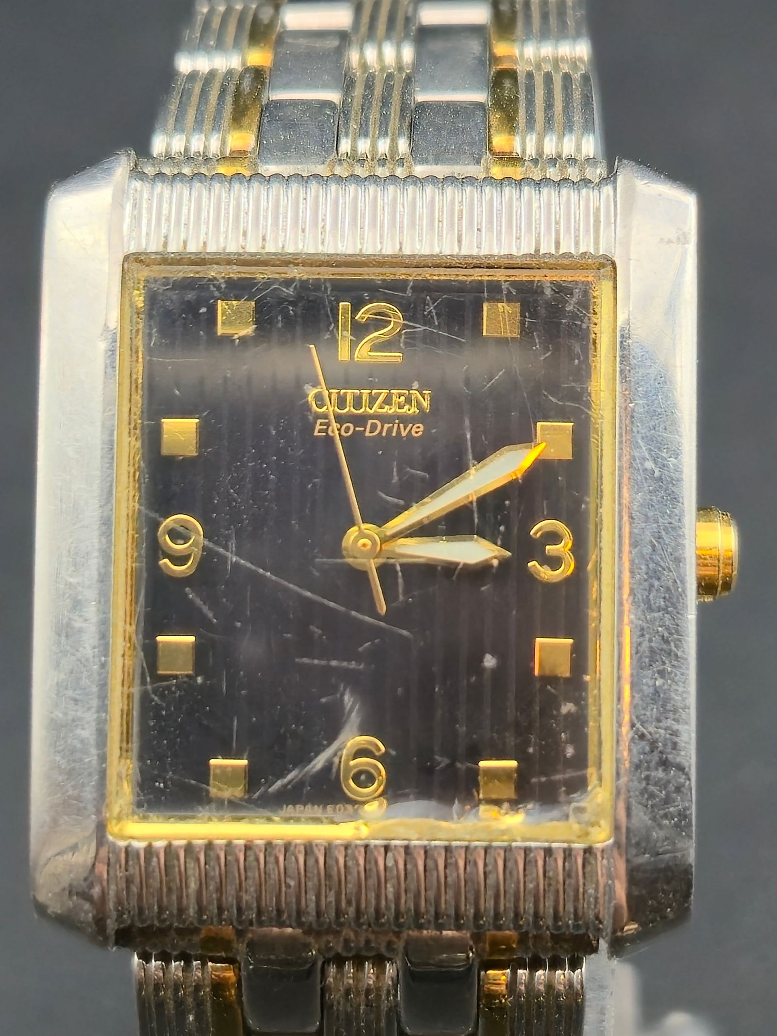 Citizen Eco Drive Rectangular Two Tone 27mm Black Dial Watch Runs (1 of 6)