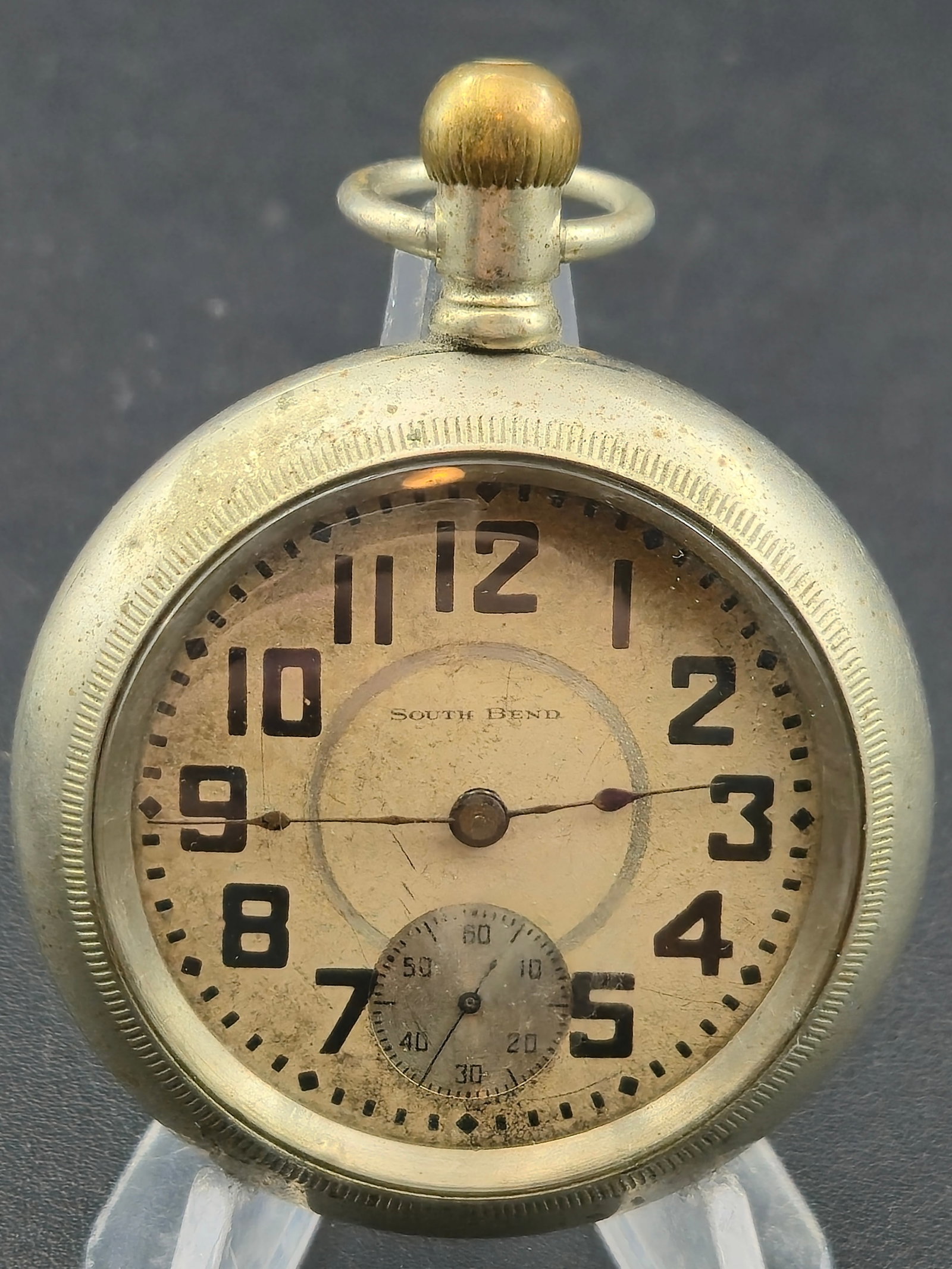 1908 South Bend Grade 347 Model 2 18s 17J Silverode Case 535752 Running: 1908 South Bend Watch Co., Grade 347, Model 2, 18 size, 17 jewels, movement serial 535752. Nickel full plate movement marked South Bend Ind. with monogram SB logo and lever setting.Dial signed South B
