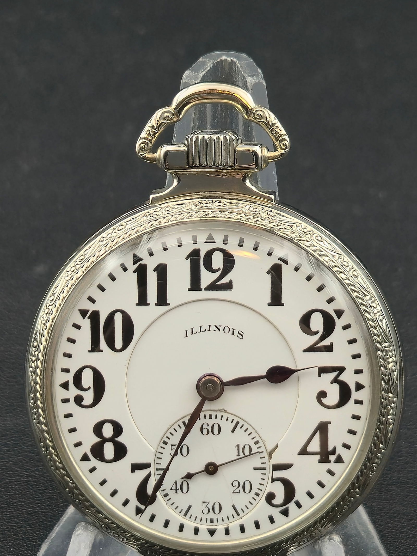 1928 Illinois Bunn Special Type III 60Hr Model 14 16s 21J 14K GF Model 29 Case Running: Illinois Watch Co. Bunn Special, Model 14, Type III 60 Hour motor barrel pocket watch, movement serial number 5102594, produced in 1928. This 16 size, 21 jewel, nickel 3/4 plate movement features rais