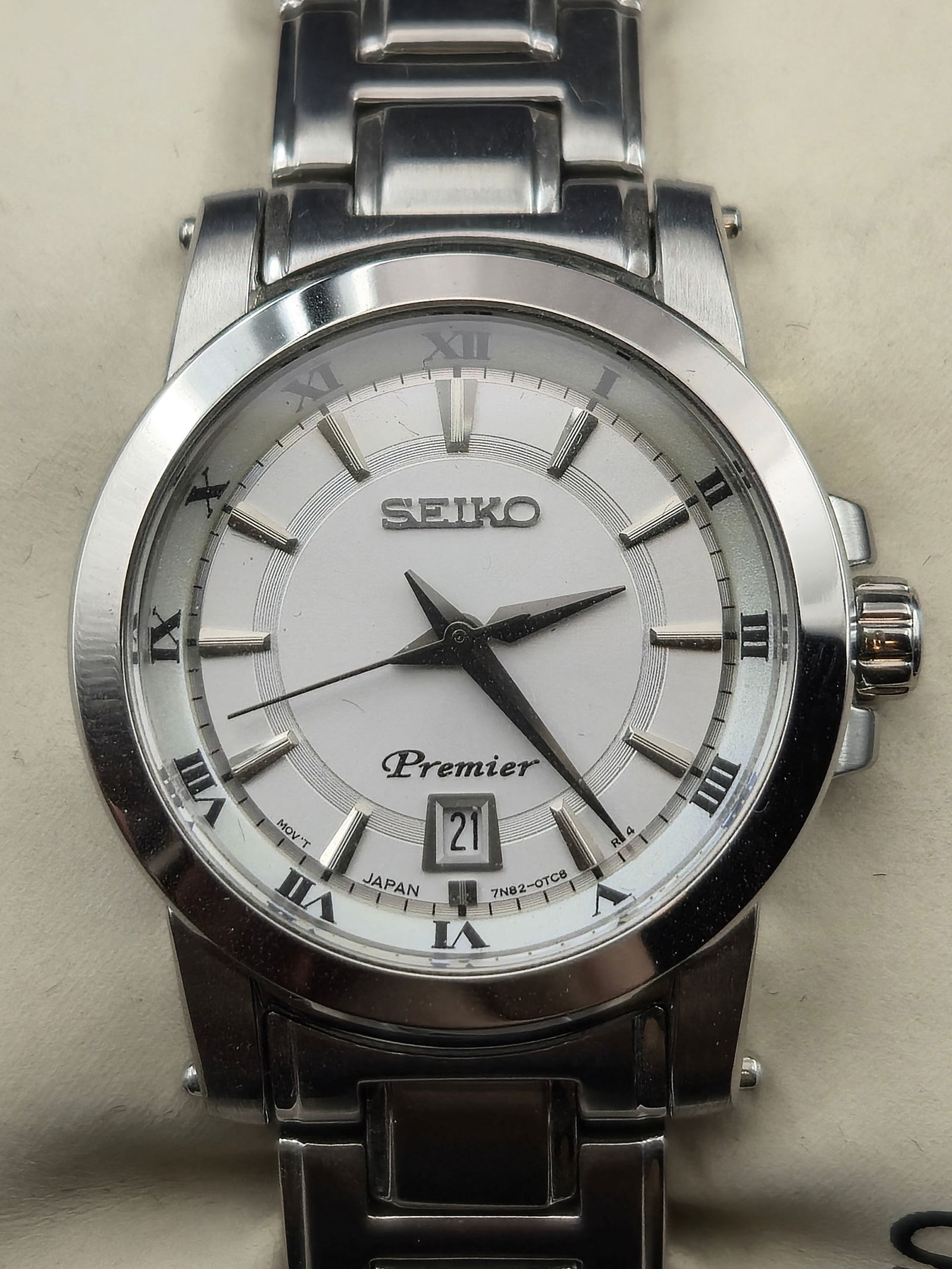 Seiko Premier Quartz Date Watch Ref SXDF41 7N82 Stainless Steel NOS Box c2010s (1 of 9)