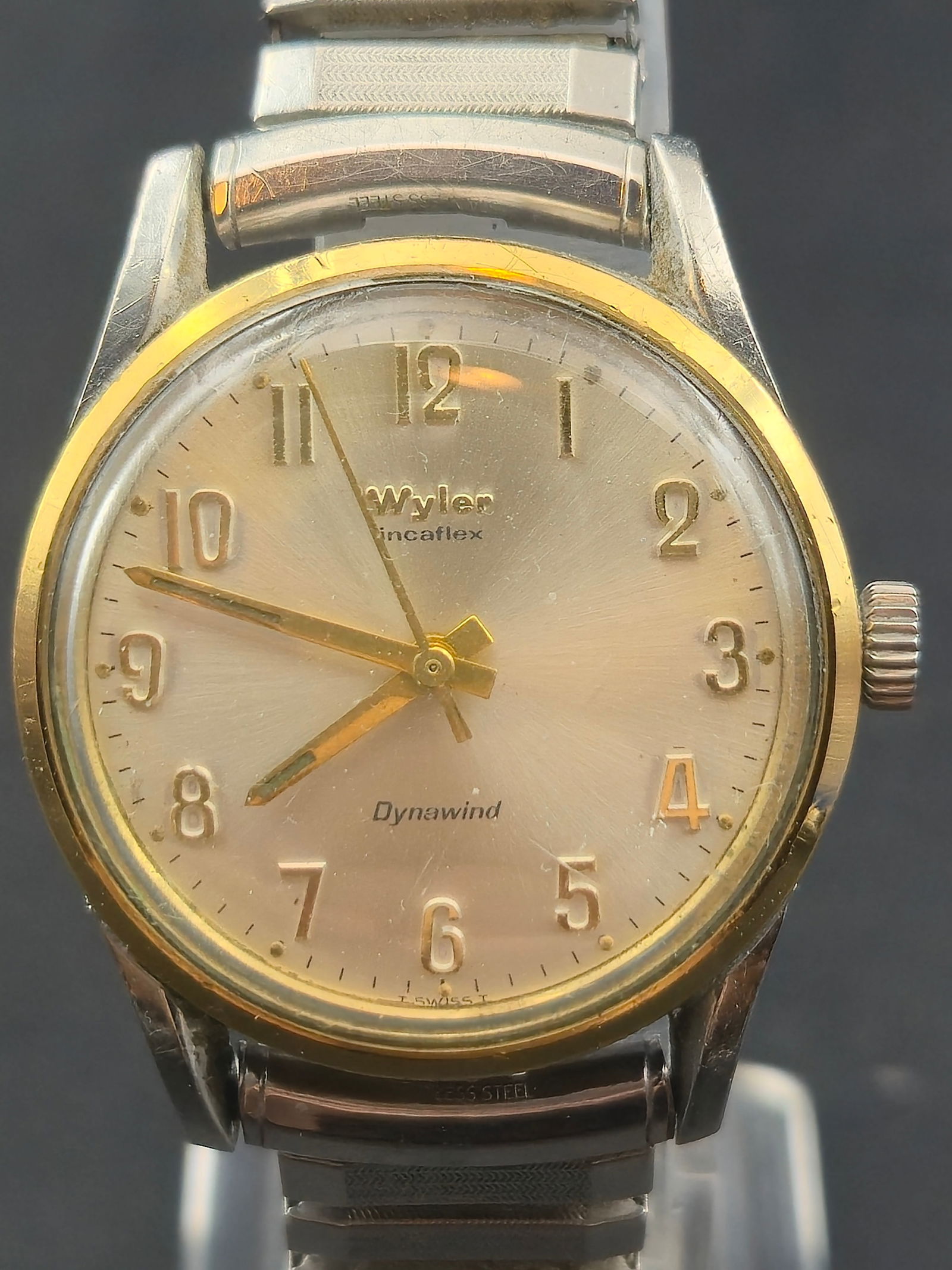 1950s Wyler Dynawind Incaflex Automatic Watch 32mm Two Tone Swiss Cal 25 17J Stainless Case (1 of 9)