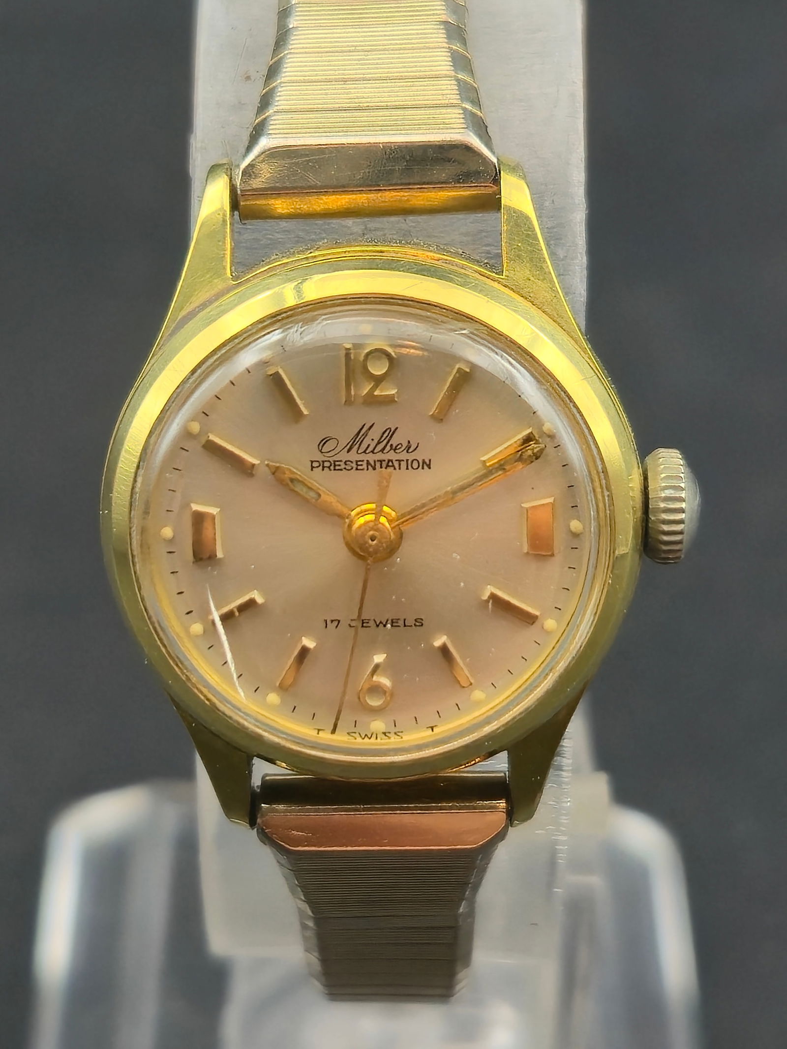 1950s Milber Presentation 17 Jewels Swiss Wristwatch 19mm Gold Tone Case Stainless Back (1 of 12)