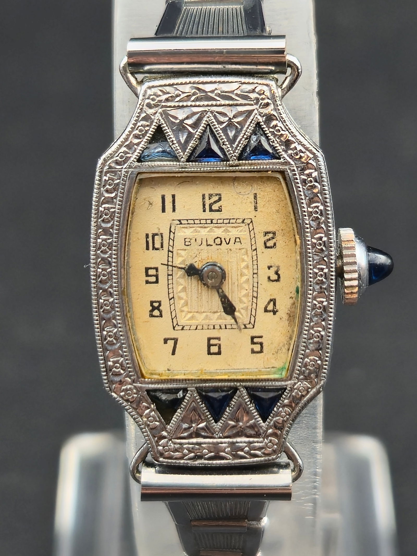 1934 Bulova Ladies Art Deco Watch 15J Manual Wind Blue Sapphire Crown 17mm Running (1 of 11)