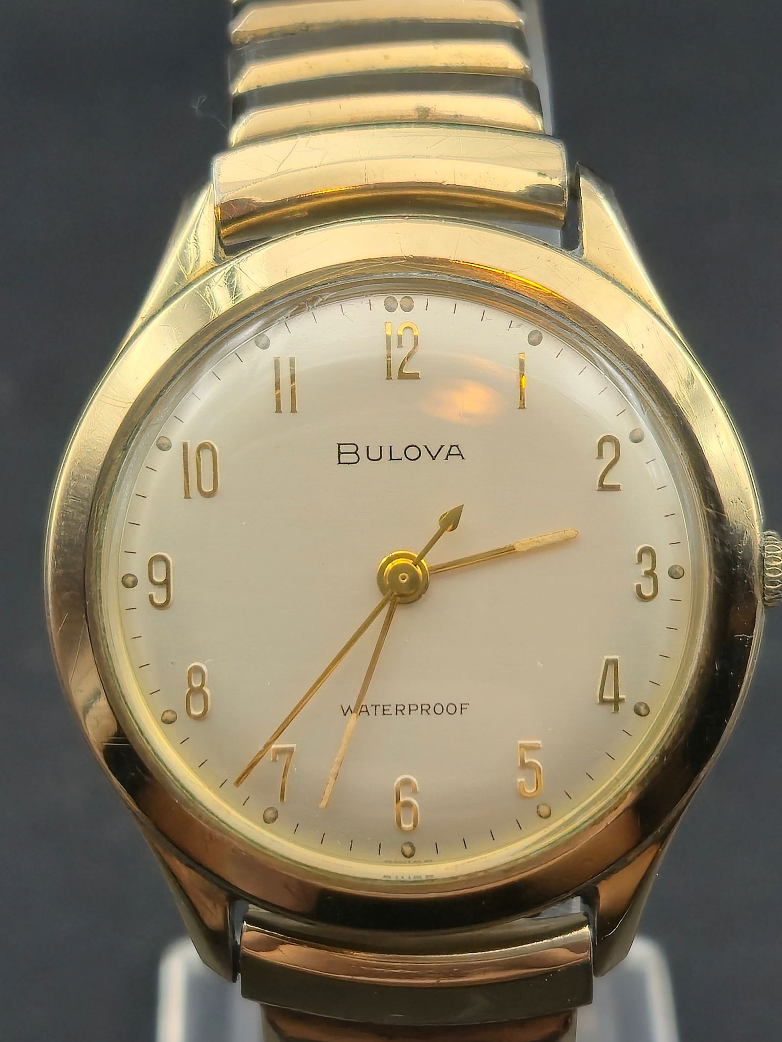 1959 Bulova Waterproof Wristwatch 27mm 17J Manual Wind w Box Running (1 of 11)