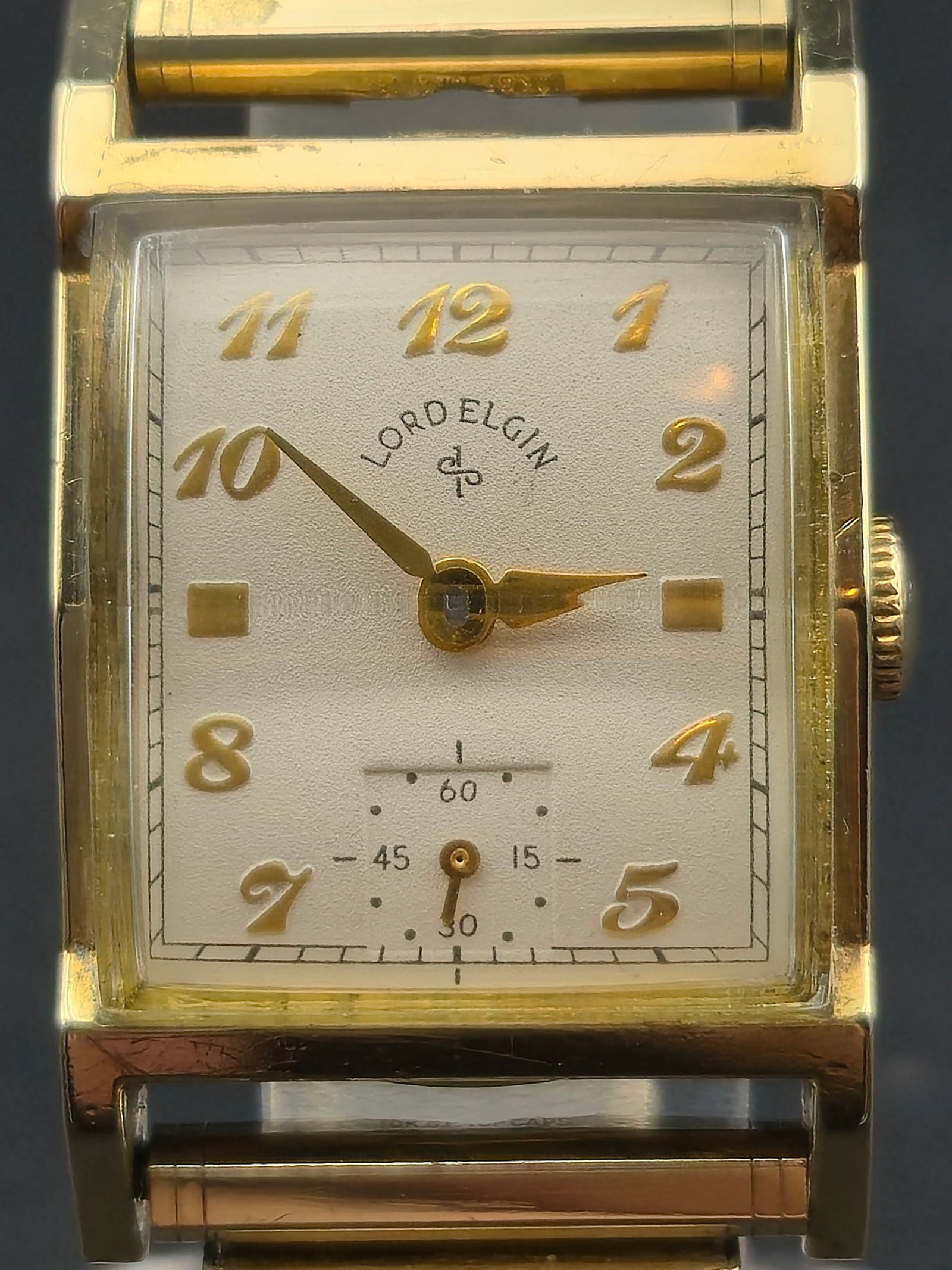 1947 Elgin Lord Elgin 21J Tank Wristwatch 14K Gold Filled 23mm w Box Manual Wind Running (1 of 13)