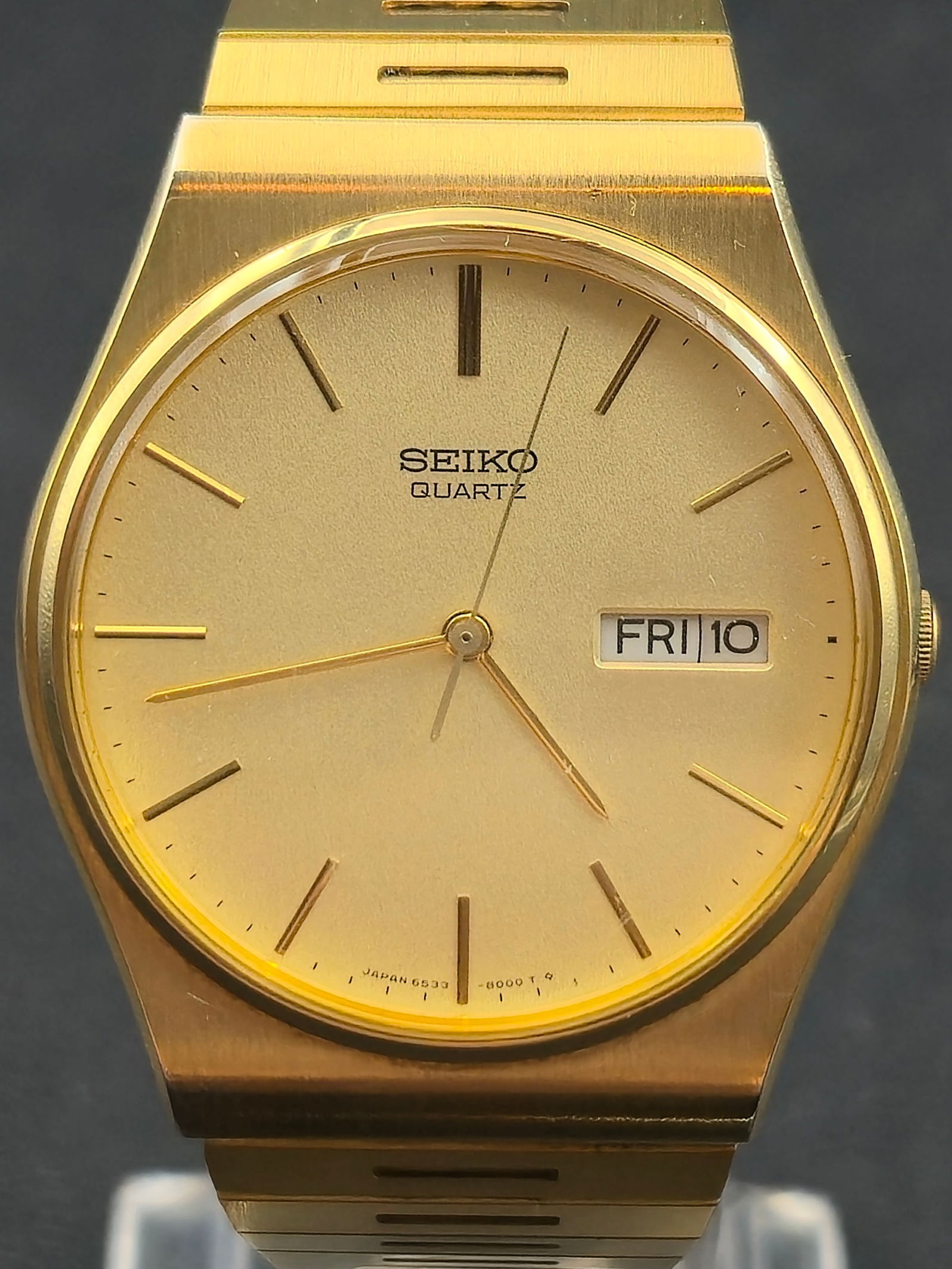 1980s Seiko Quartz 6533-8009 Gold Tone Day Date Watch Integrated Bracelet Running (1 of 8)