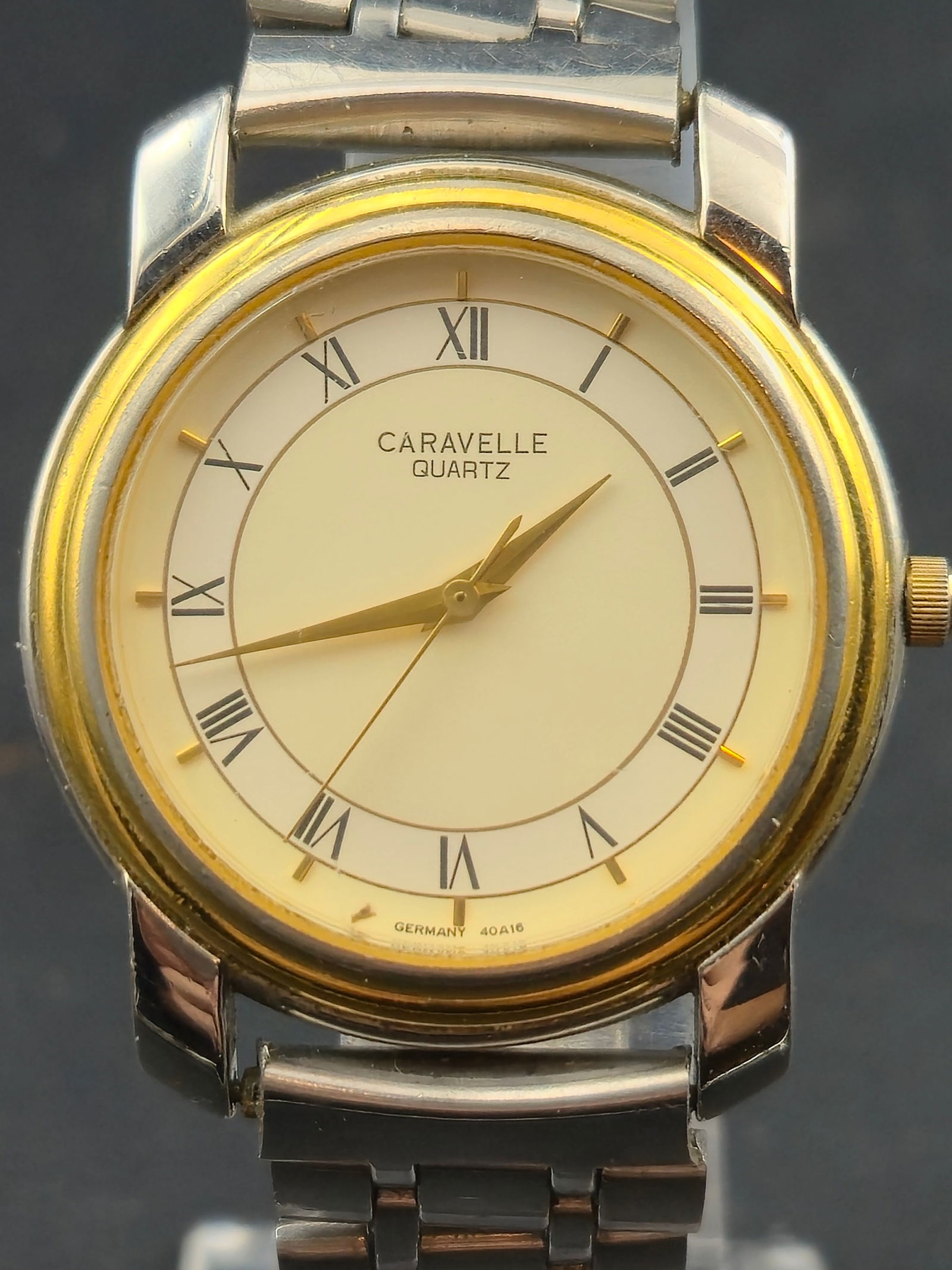 1990s Caravelle by Bulova Quartz Two Tone Roman Dial Stainless Steel 35mm New Battery Running (1 of 10)