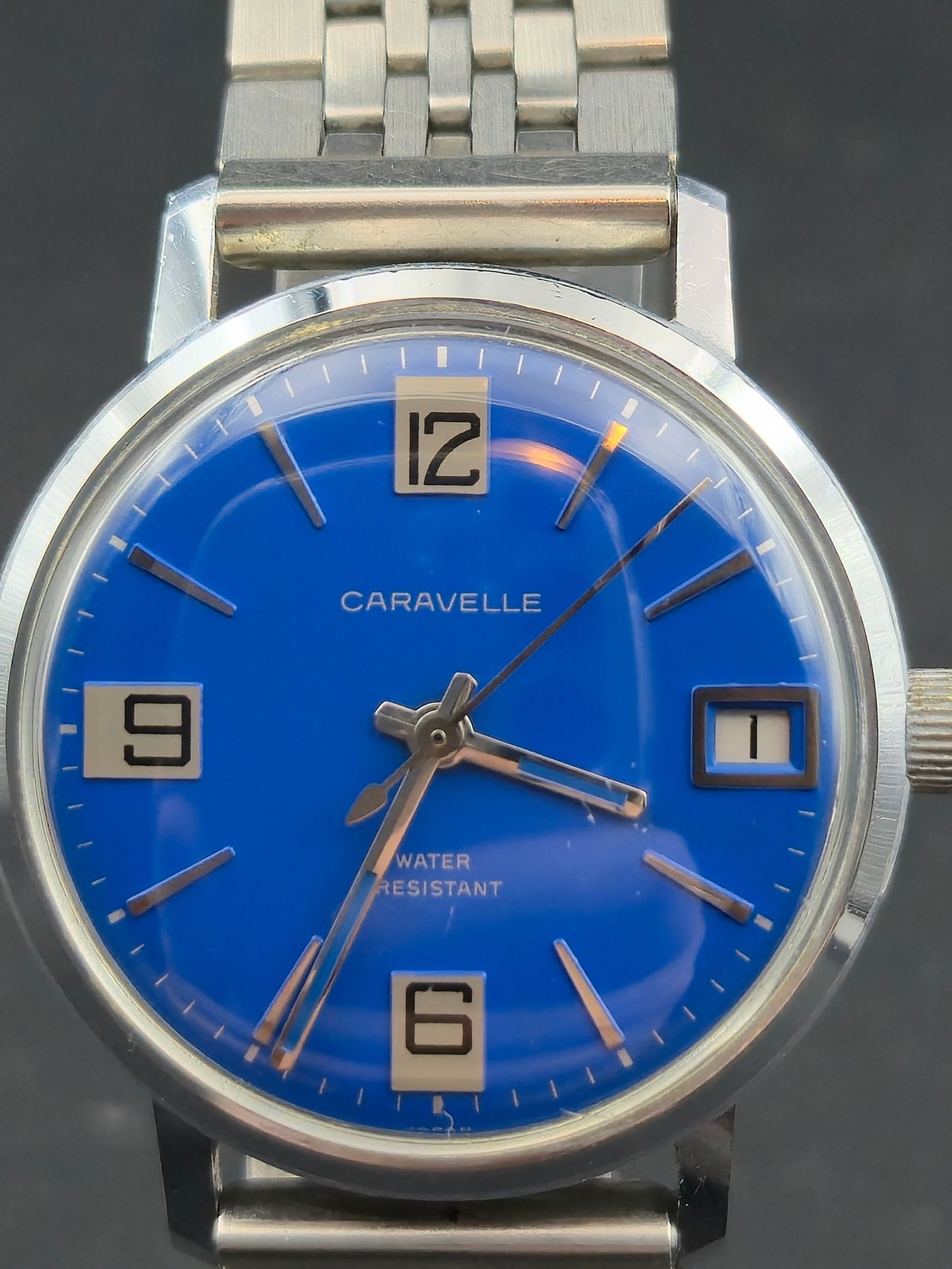 1970s Caravelle by Bulova Automatic Blue Dial Date Stainless Steel 35mm Running Mint (1 of 10)