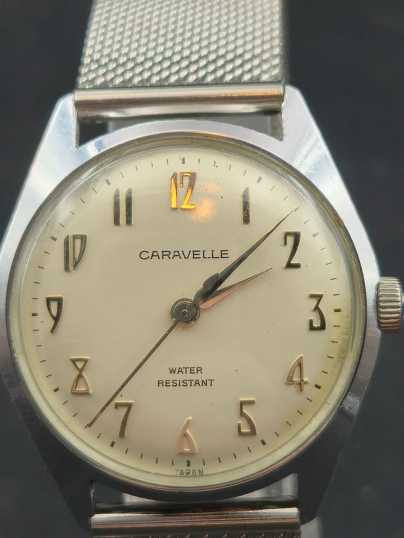 1970s Caravelle Water Resistant Stainless Steel Watch Cream Dial Arabic Numerals Running (1 of 9)